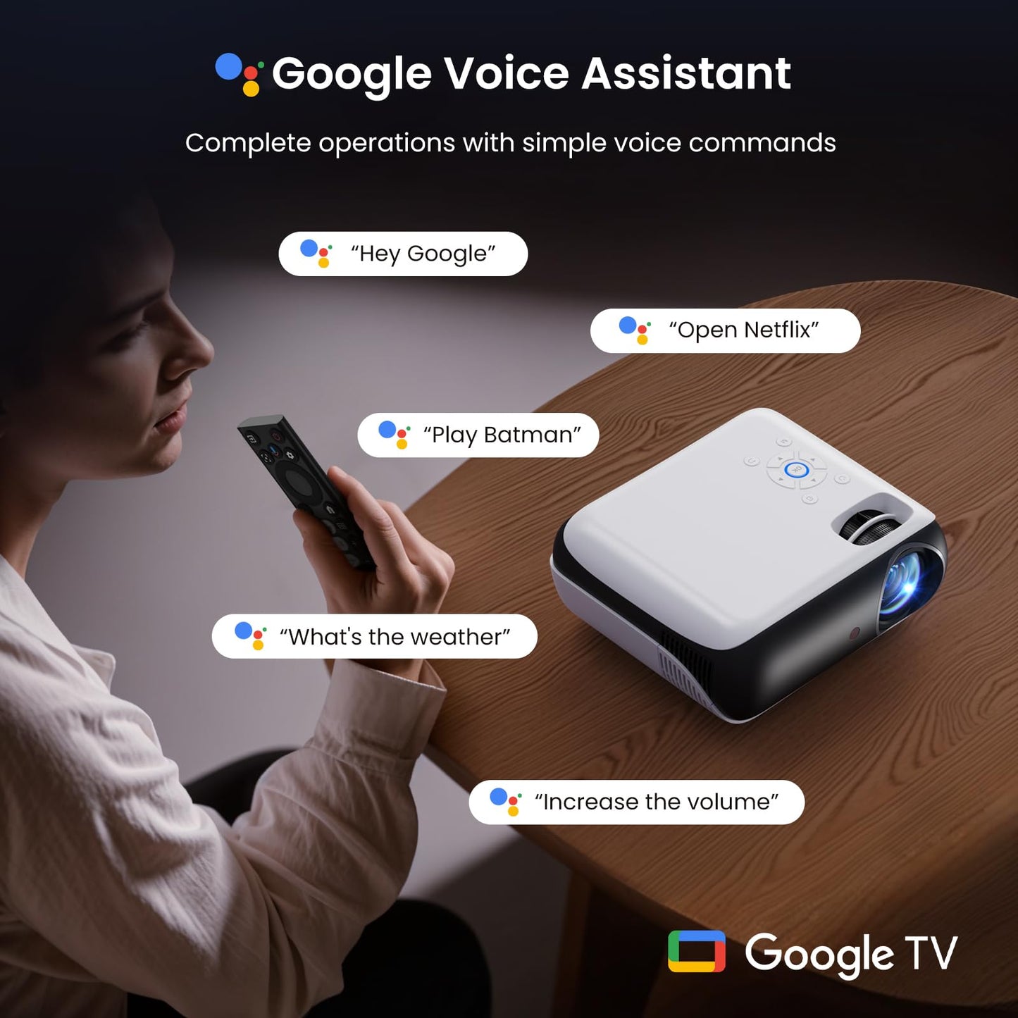 HAPPRUN Native 1080P Projector, Bluetooth Home Theater Movie Projector with Built-in Speaker, Compatible with Smartphone, HDMI, Fire Stick, PS5, Indoor & Outdoor Use -With Google TV System