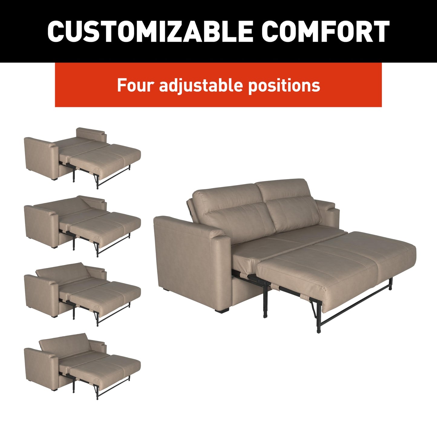 Thomas Payne Signature Heritage Series 62" Driftwood RV Clickback Sleeper Sofa with Automatic, Adjustable Fold-Out Legs, Four Reclining Positions, Easy Transition - 2024044222