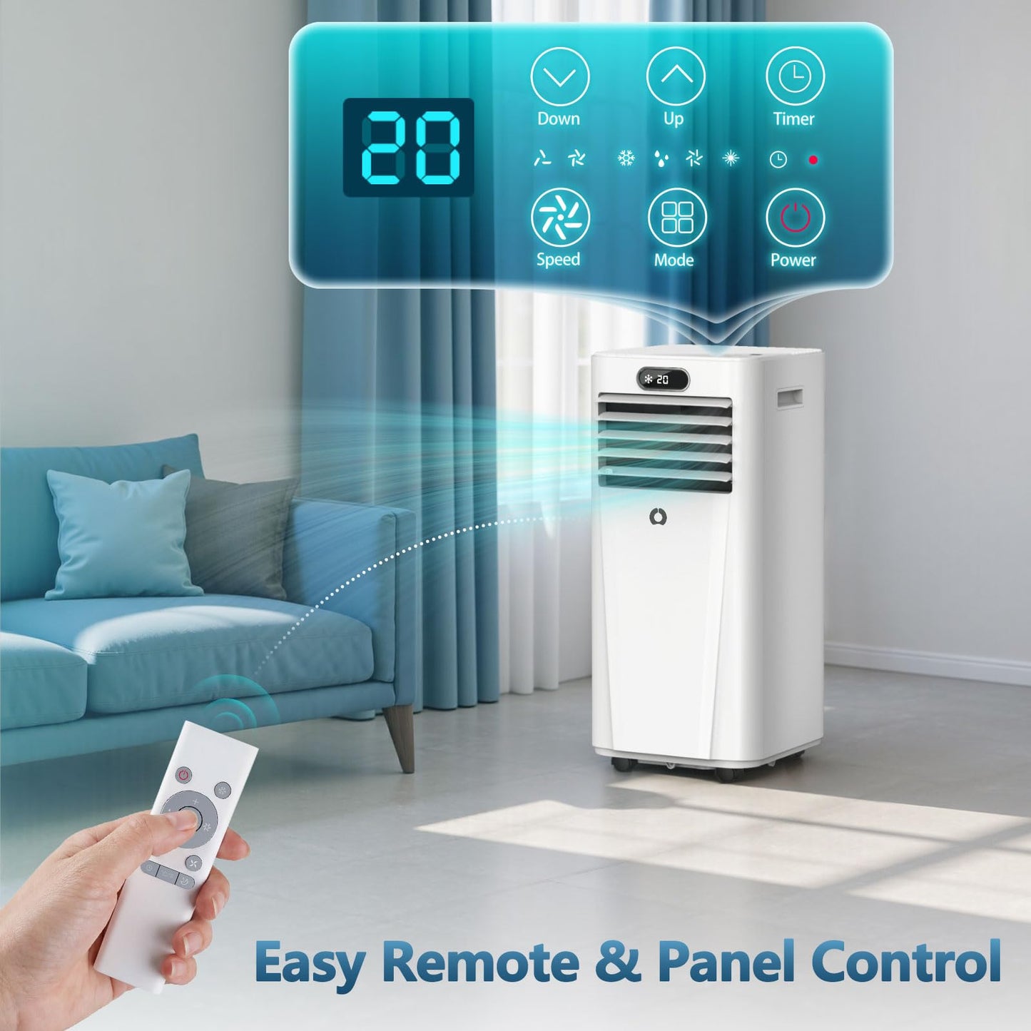 10000Btu Portable Air Conditioners, 4 in 1 Portable AC with Cooling, Dehumidification, Fan, for Medium Rooms (450 Sq.Ft), featuring an Auto-Evaporation System，Silent-Running Standing AC for Bedrooms
