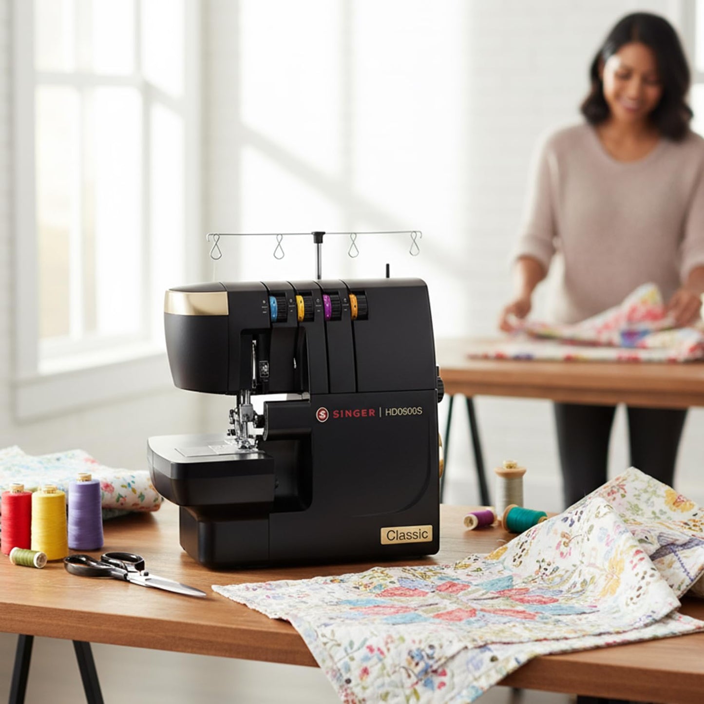 SINGER® HD0500S Heavy Duty Serger Overlock Sewing Machine, Classic Black | 2/3/4 Thread, 6 Stitch Types, 1300 Stitches/Min, LED Light, Free Arm, Differential Feed, Metal Frame