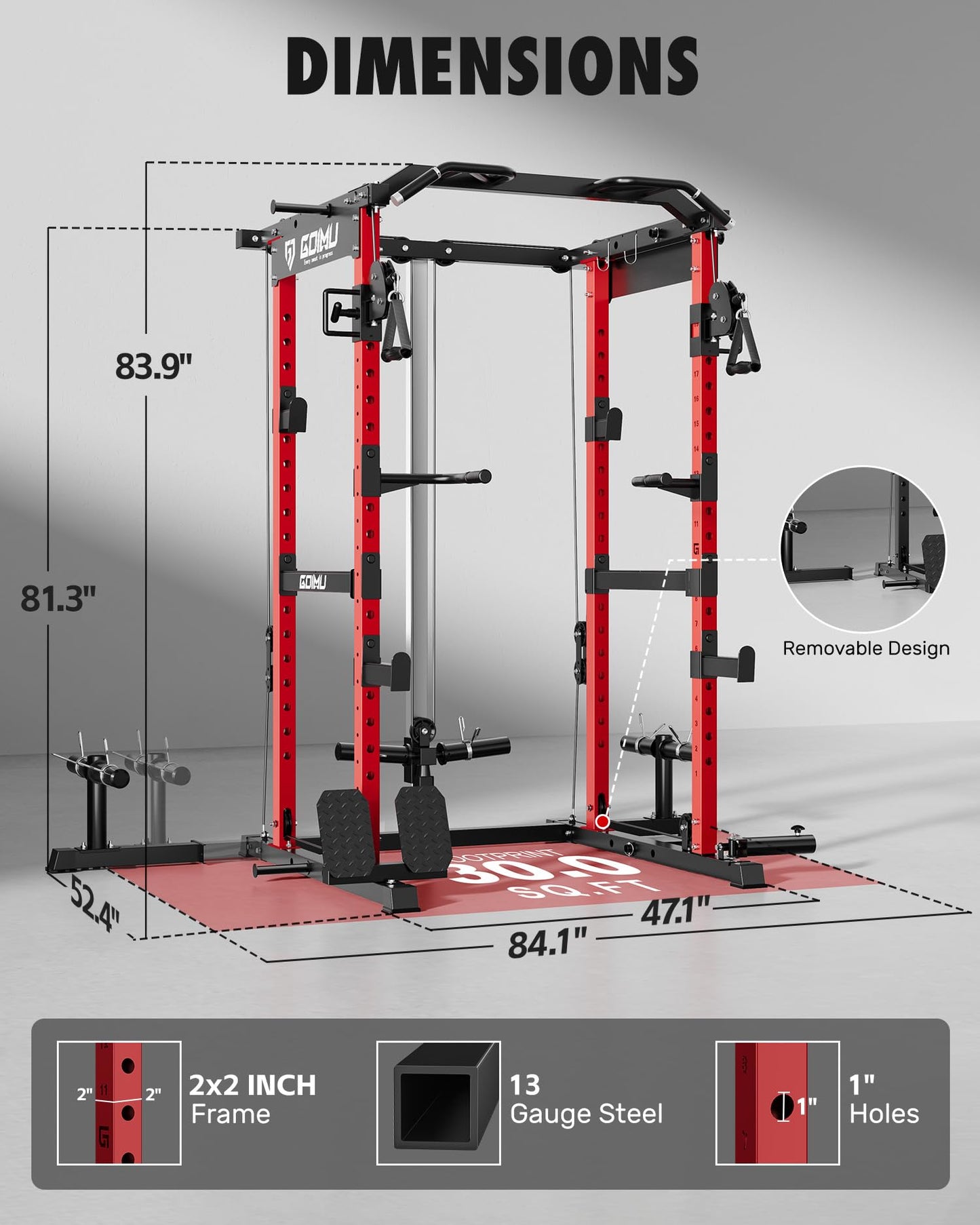 GOIMU RH01 Power Cage Rack, 2000LBS Squat Rack with with Cable Crossover System&LAT Pull Down System, Multi-Function Workout Cage for Home&Garage Gym (Red, RH01 Power Cage)