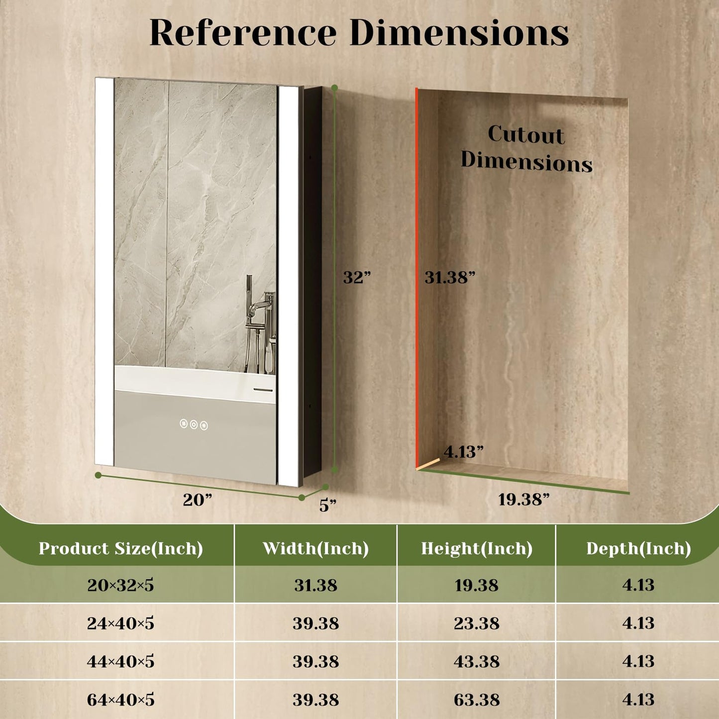 ACEMIRO 20x32 Inch Lighted Medicine Cabinet, Modern Bathroom Medicine Cabinet Mirror with Sleek Vertical LED Lights, Dimmer, Lower Outlet & USB, Smart Storage, Recessed or Surface Mount, 2 Shelves