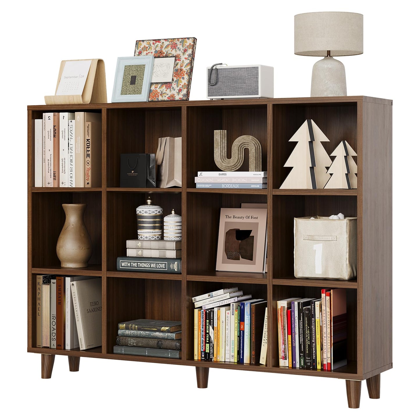 GarveeHome Cube Bookshelf, 12 Cube Storage Organizer Shelf, Freestanding Open Bookcase, Display Cabinet Organizer with Base, for Living Room, Bedroom, Home Office