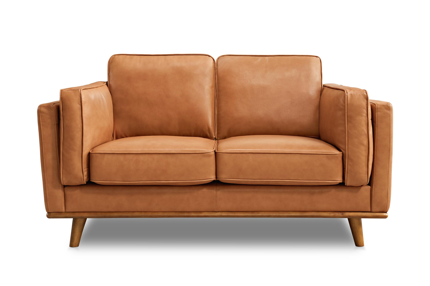 Valencia Artisan Full Leather Loveseat Sofa 66” - Pure Full Italian Nappa Leather Couch, Solid Wood Accent, Ultimate Comfort, Cognac Tan