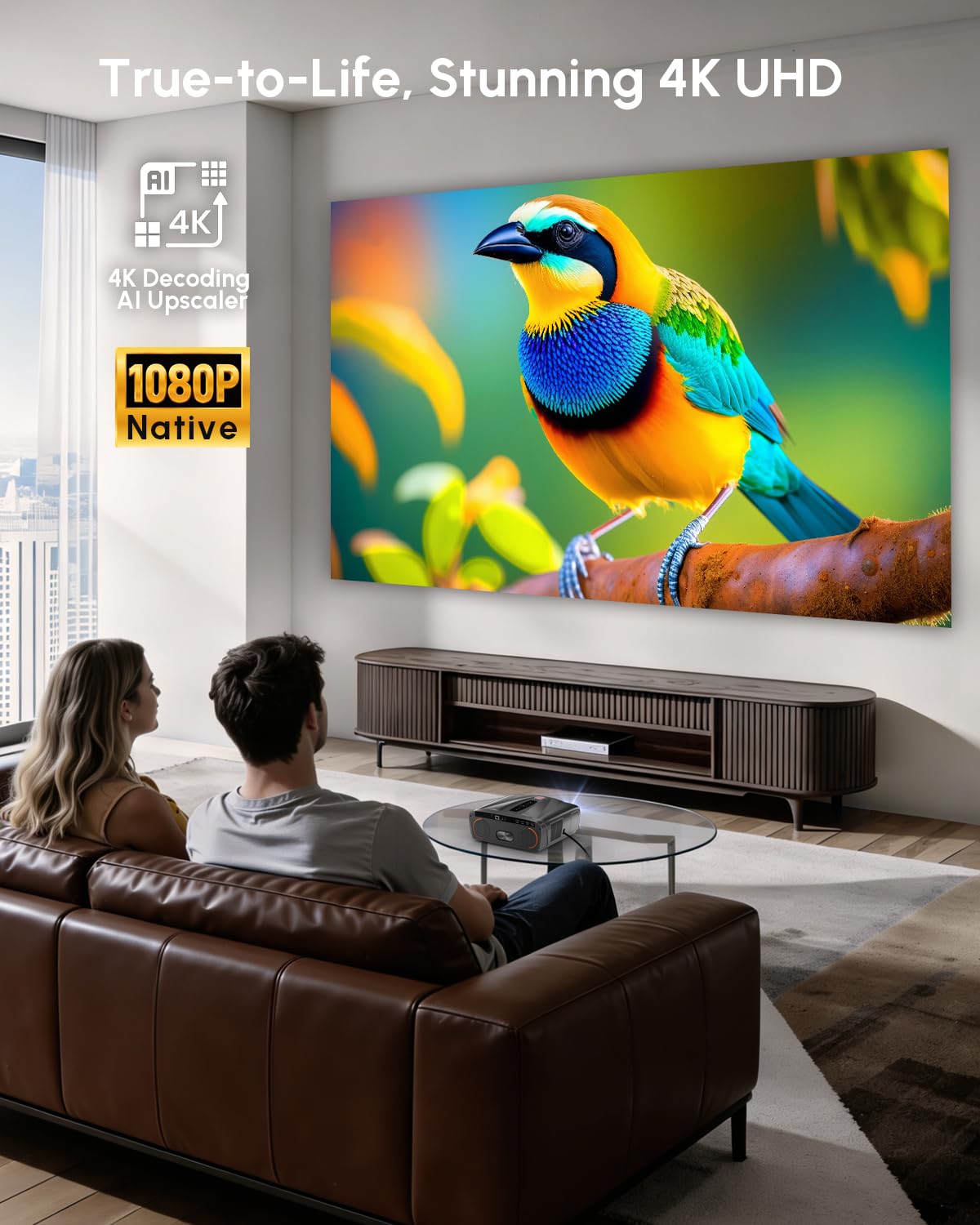 2026 Upgraded Daylight 4K Projector 2400ANSI, with Auto Lens Cap, Tof Autofocus, HDMI eARC CEC, 40W Speakers, Smart Home Cinema Daytime Projectors with AI MOVIN 2.0 OS, HDR10+,WiFi 6, Bluetooth, USB