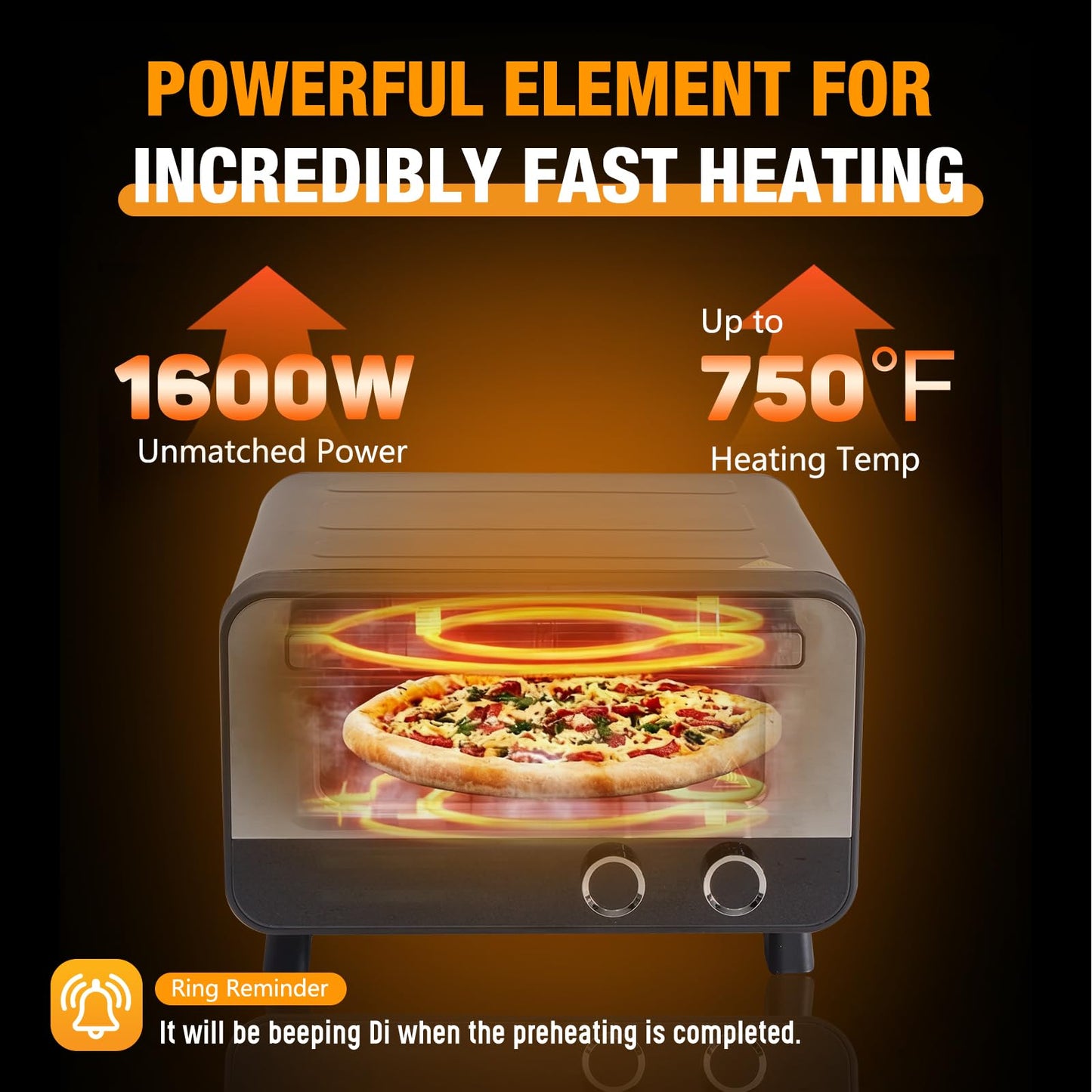 OLIXIS Pizza Oven Indoor, 1600W Electric Pizza Maker Fast Heating, 6 Presets for 12 Inches Pizzas, with Stone & Spatula, Upper-Bottom Independent Heating Temperature Control