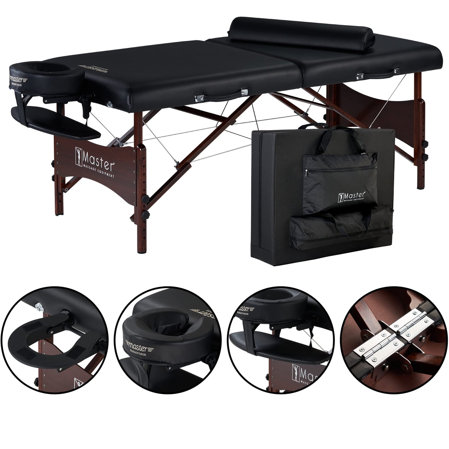 Master Massage 30" Roma II Portable Massage Table Package, 2.5" Cushion, Bolster & Face Cover – Black Beauty, Salon, Lash & Facial Bed