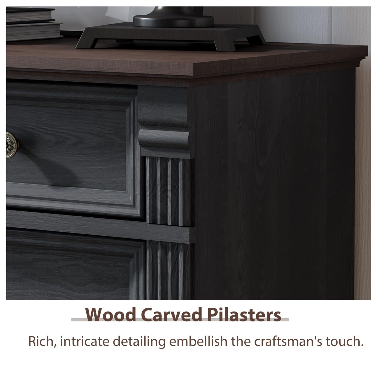 Black Dresser for Bedroom, 47" Tall Dresser for Bedroom, Wood Rustic Chest of Drawers with Chic Wood Pilasters, Farmhouse Dressers Organizer for Bedroom, Hallway