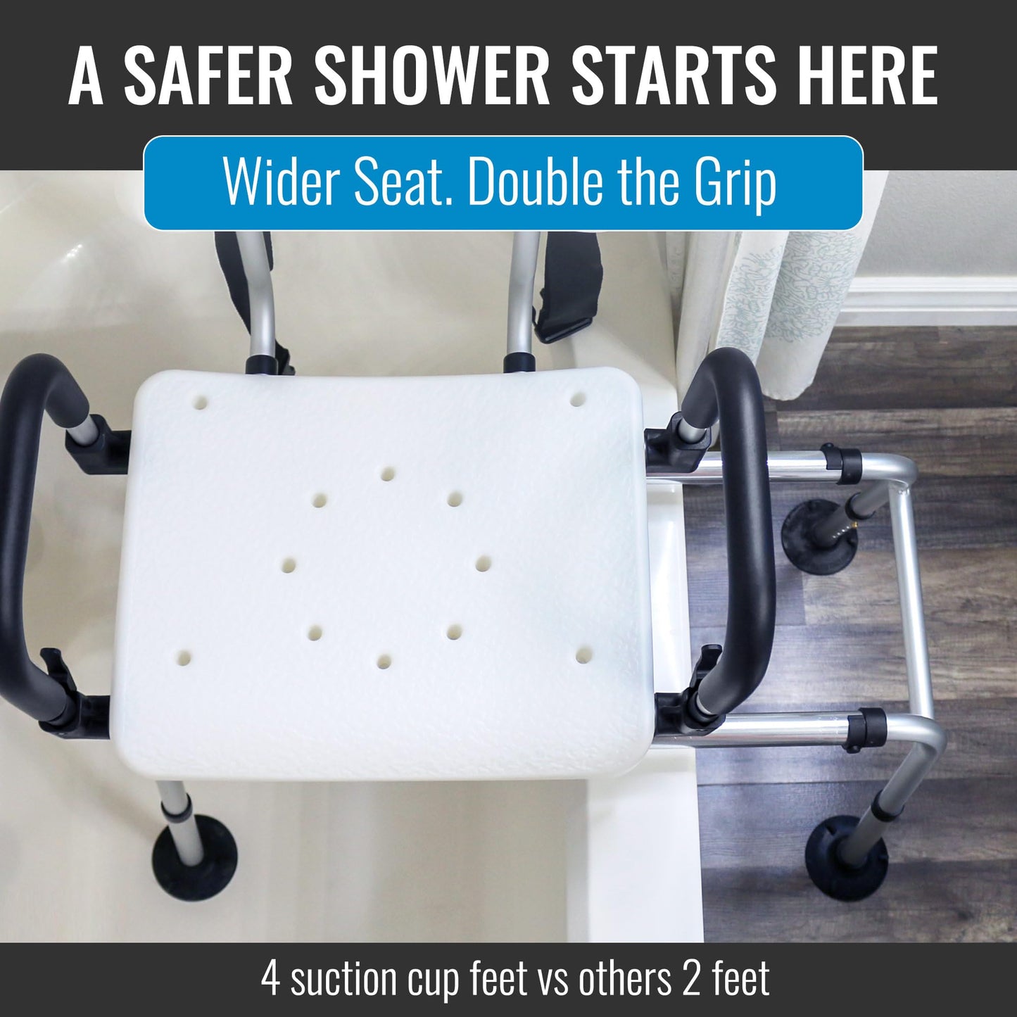 DMI 360 Max Comfort Swivel Shower Chair & Transfer Bench, Extra-Wide 360lb Capacity, Non-Slip & Padded Arms, Bonus Adjustable Back Scrubber