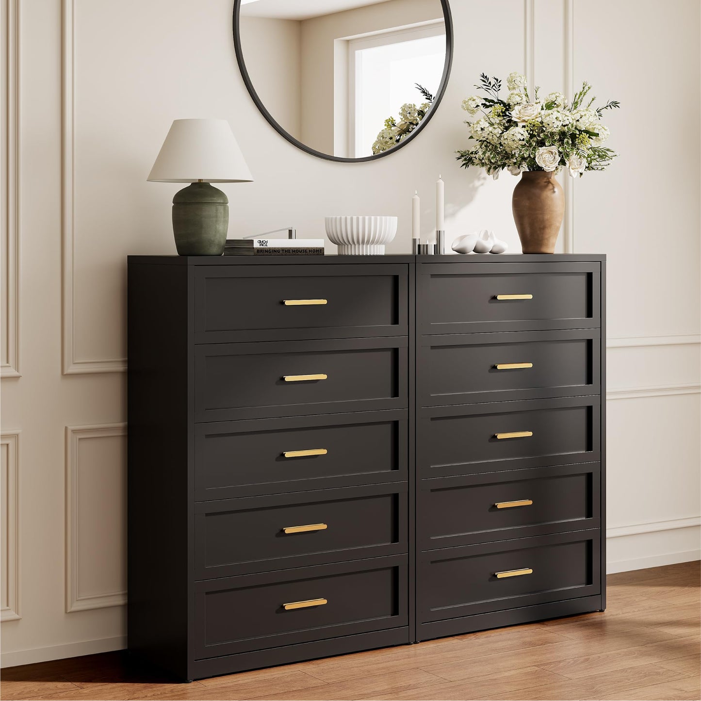 Black Metal Dresser with 5 Drawer, Tall Dressers for Bedroom, 48" Tall Modern Chest of Drawers, Steel Large Dresser Clothing Storage Organizer Deep Drawers for Closet, Living Room, Hallway