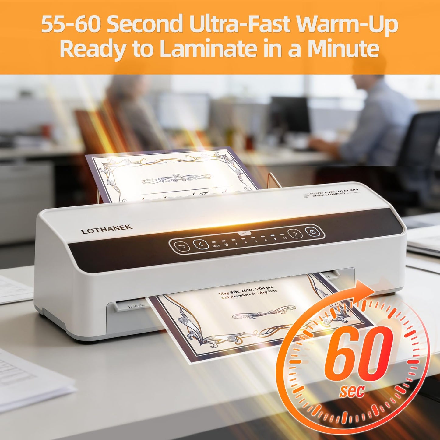 F55 Pro 6 Roller 13" Professional Laminator Machine with Auto-Sensing Technology, Handles 3-10Mil Thick Pouches, 1-Minute Warm-Up, Jam-Proof System with Auto Reverse, for Office & School Use (White)