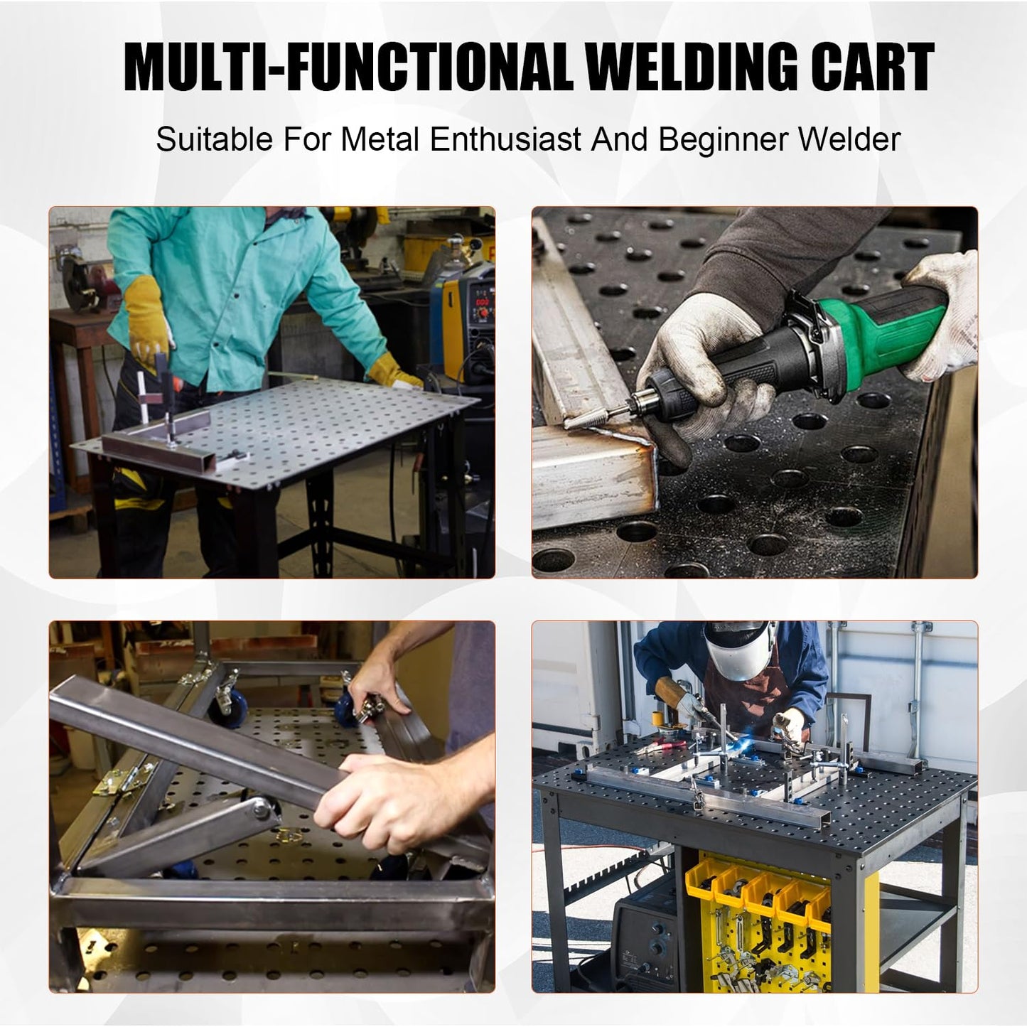 Heavy-Duty Welding Table with Wheels, 36"X24" Portable Welder Workbench with 5/8" Fixture Holes & Storage Panels for Shop & Workshop | Mobile Welding Station & Fabrication Table