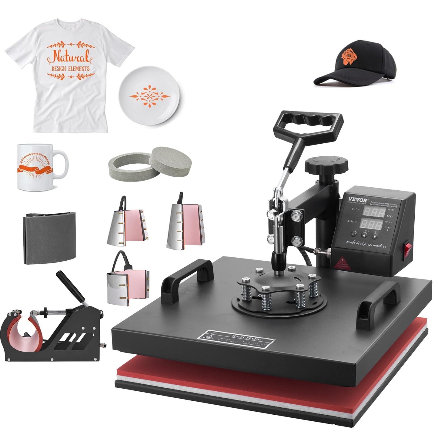 VEVOR Heat Press Machine 8 in 1 Combo Heat Press 15x15 Inch Heat Transfer Machine 360-Degree Swing Away Digital Tshirt Press Multifunction Heat Transfer Sublimation for T Shirts Mugs Hats Plates Caps