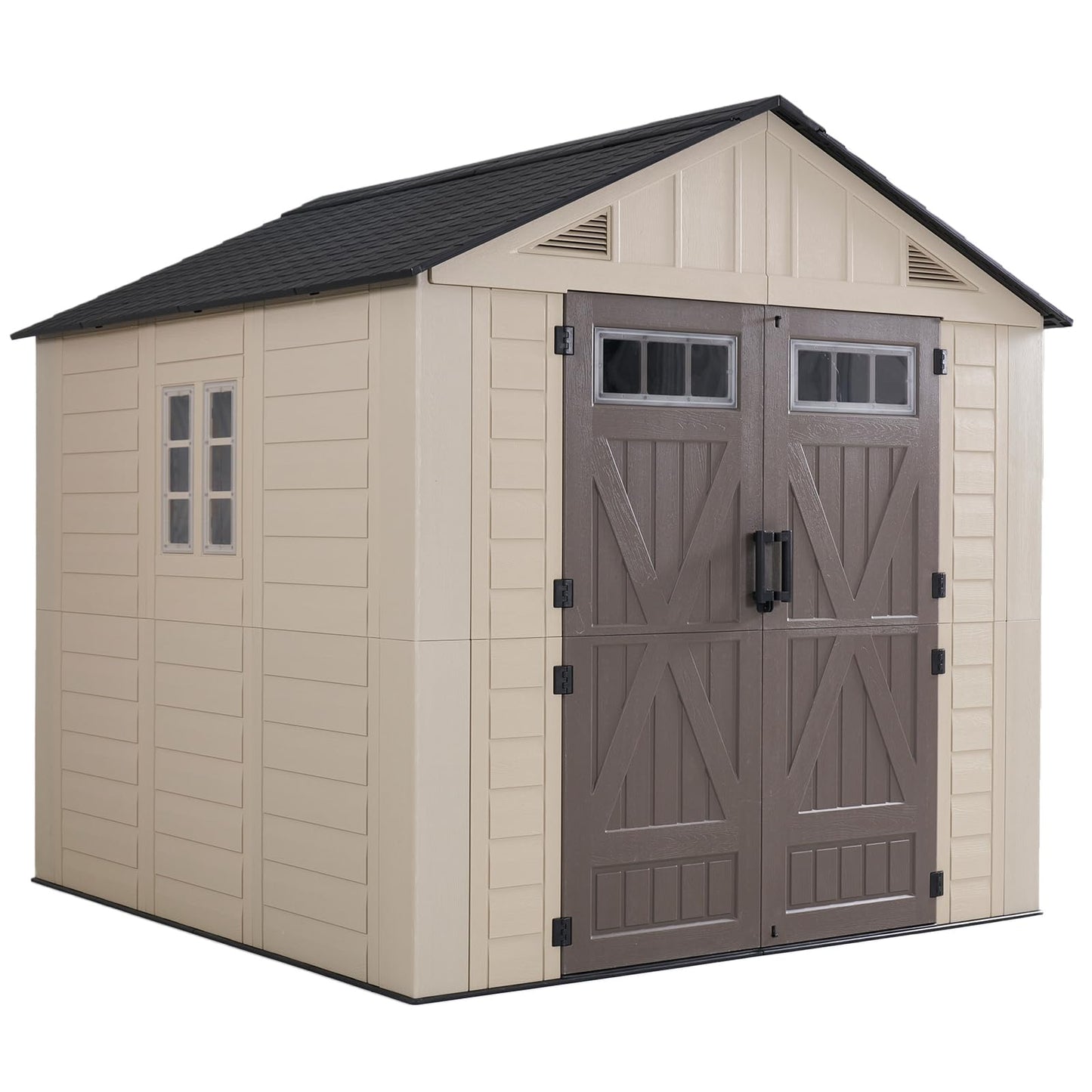 LazySunsets 8x8 Ft Outdoor Storage Shed, Large Resin Outdoor Shed with Floor Included, 2 Windows & Lockable Door, Garden Plastic Storage Sheds for Bike, Lawn Tools, Garbage Can