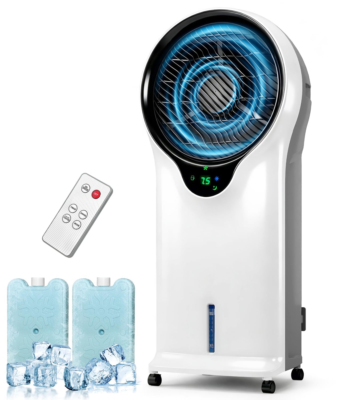 Rellytech 3-in-1 Evaporative Air Cooler, 35’’ Protable Swamp Cooler Indoor with 3 Modes&3 Speeds, 5.5L Water Tank Cold Air Cooler, Air Cooler for Room, Office with Oscillation, 2 Ice Packs