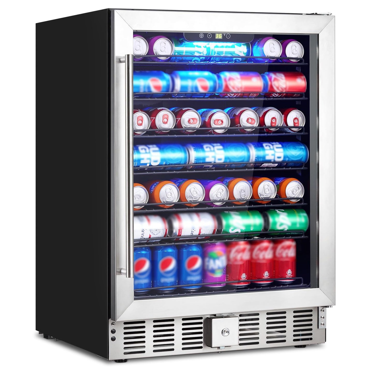 GarveeHome 24 in Beverage Refrigerator, 5.1 Cu.Ft Beverage Fridge, 166 Cans Capacity Drink Fridge with 36～60°F Adjustable Digital Temperature Control Compressor and Safety Lock