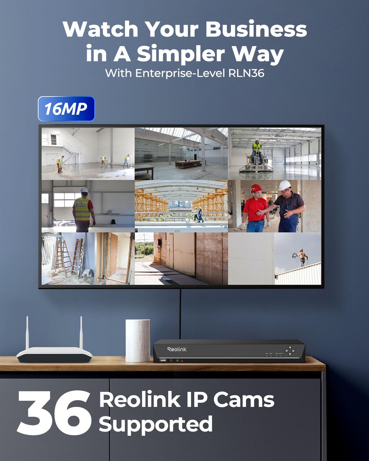 REOLINK 36CH Network Video Recorder for Home Security Camera System, No PoE Port, Requires Reolink PoE Switch, Integrated O/I Alarm System, Up to 48TB Storage, No HDD Included, RLN36