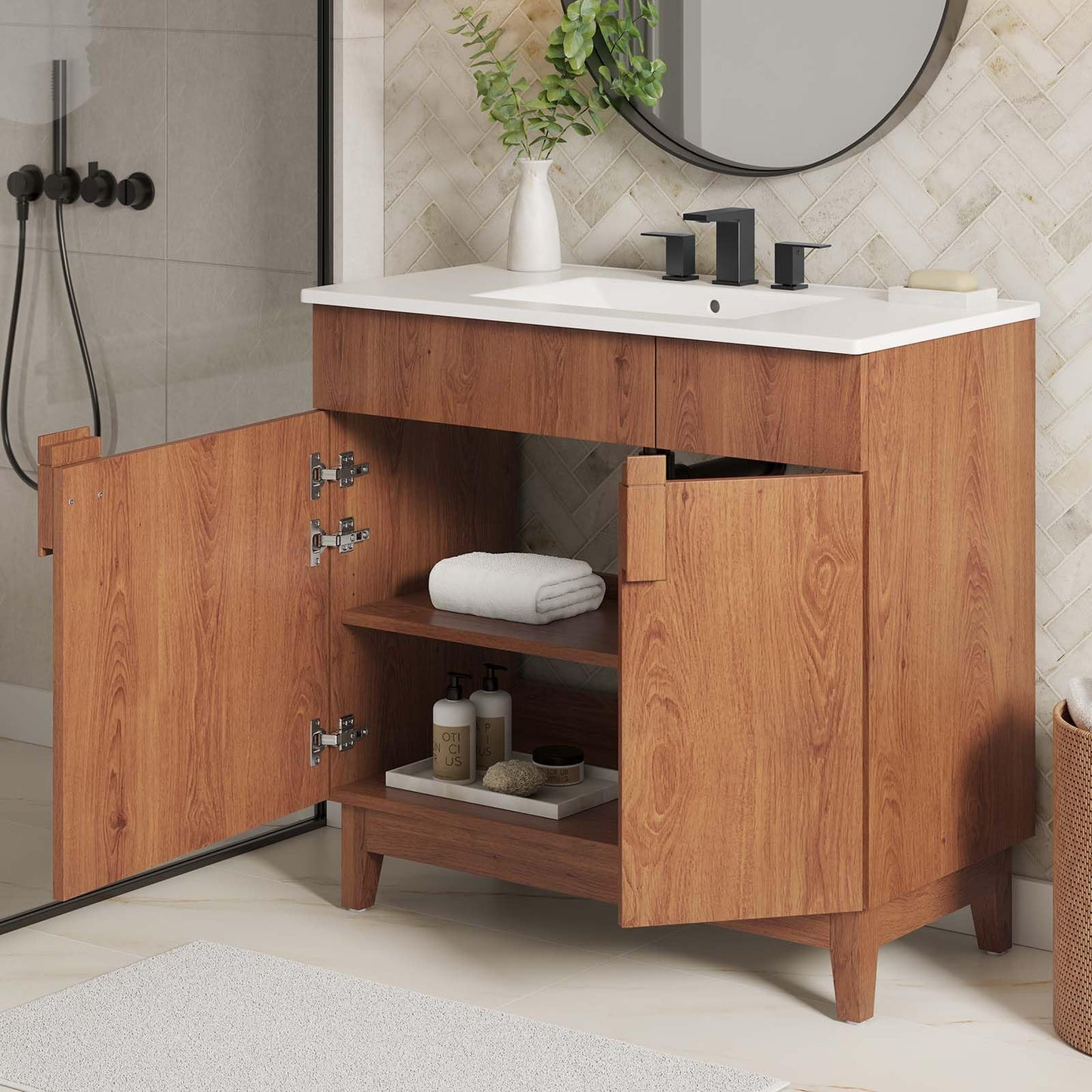 Modway Miles Vanity, White Walnut