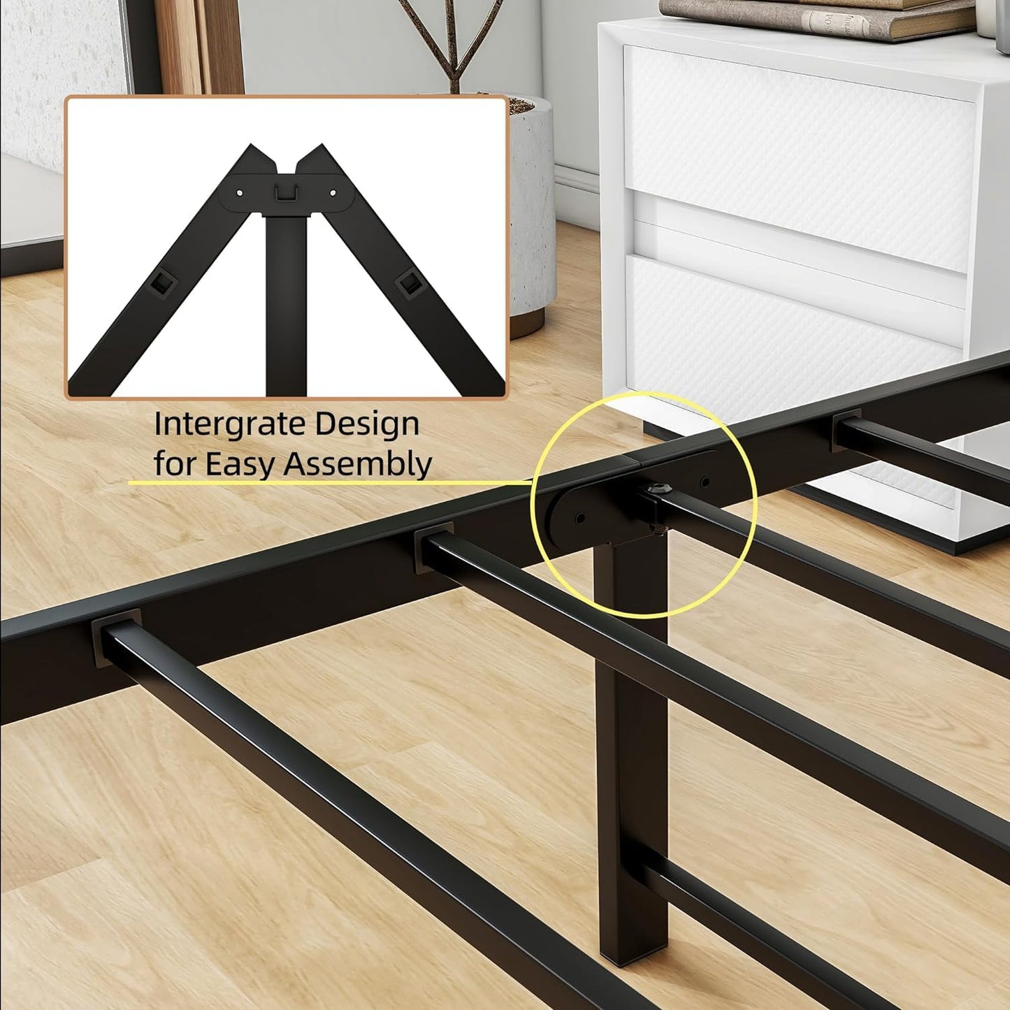 DUMEE Metal Queen Bed Frame with Headboard and Footboard Farmhouse Platform Bed Frame Queen Size Under Bed Storage No Box Spring Needed, Textured Black