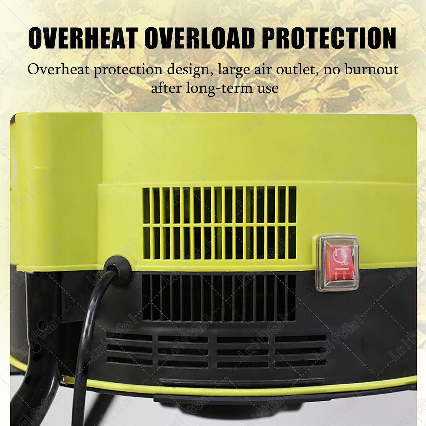 LwiftGal Electric Leaf Mulcher Garden Shredder, 2500w Compost Shredder Leaf Crusher with Wheels,Leaf Rake, Storage Bag, 54cm Funnel Diameter for Yard Cleanup, Composting 20mpowercord