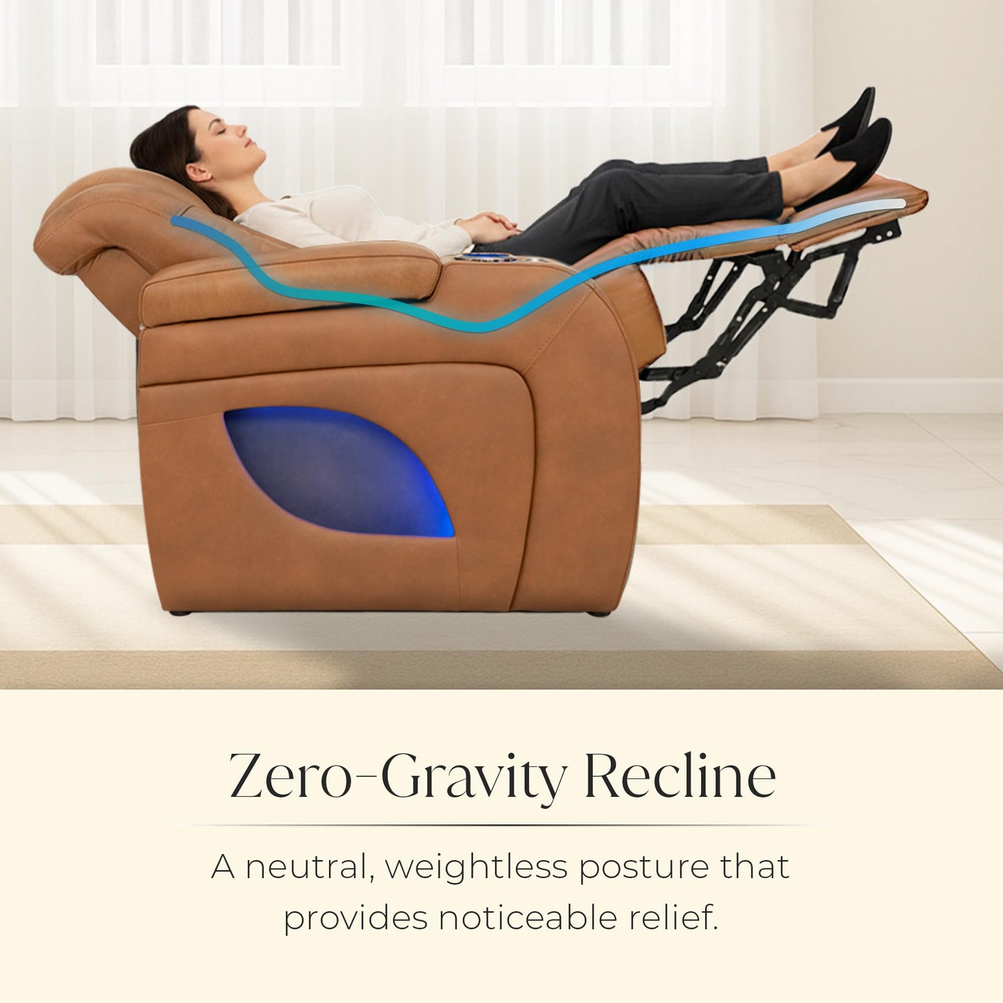 Seatcraft Virtuoso LT Zero-Gravity HeatZero Italian Leather Home Theater Seating, Heat & Massage, Power Headrest, Power Recline, Single Recliner, Tawny