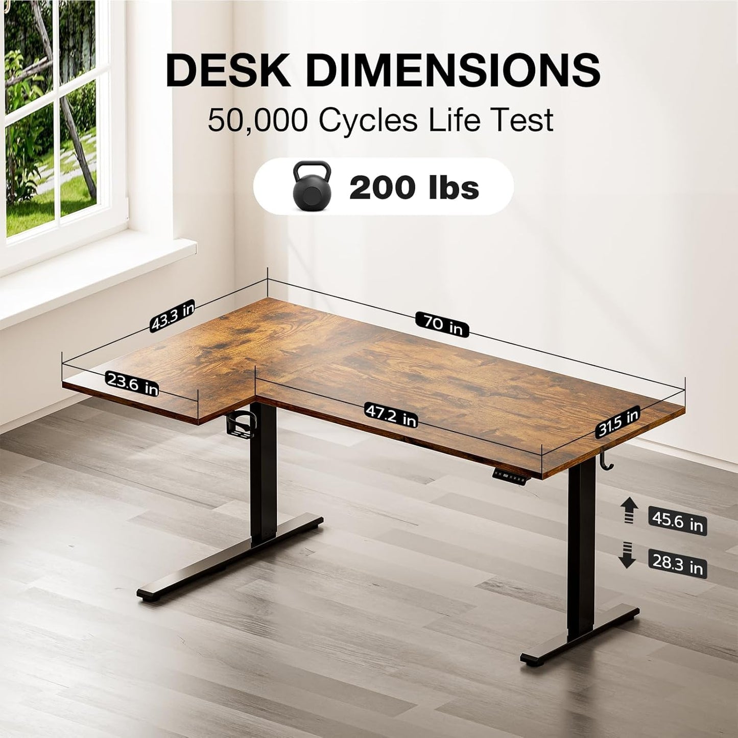 Muvai 71 Inch L Shaped Standing Desk Adjustable Height with Cable Management Tray,Gaming Electric Corner Standing Desk, Sit Stand Computer Table with Reversiable Splice Board, Rustic Brown