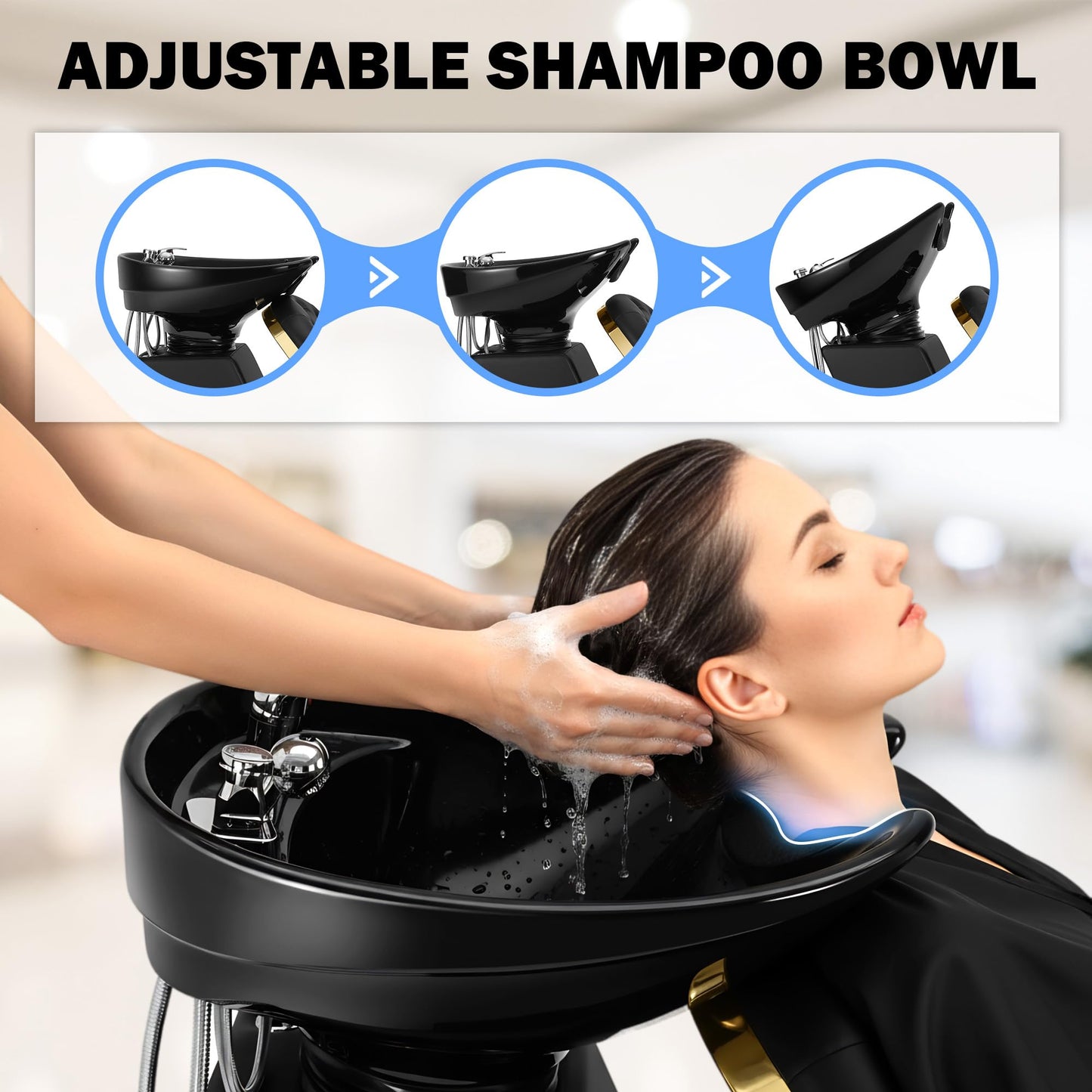 Hicomony Shampoo Bowl, Backwash Shampoo Station Chair, Adjustable Porcelain Ceramic Hair Wash Bowl Unit Station, Salon Equipment for Barbershop Beauty Spa Massage Hairdressing Equipment