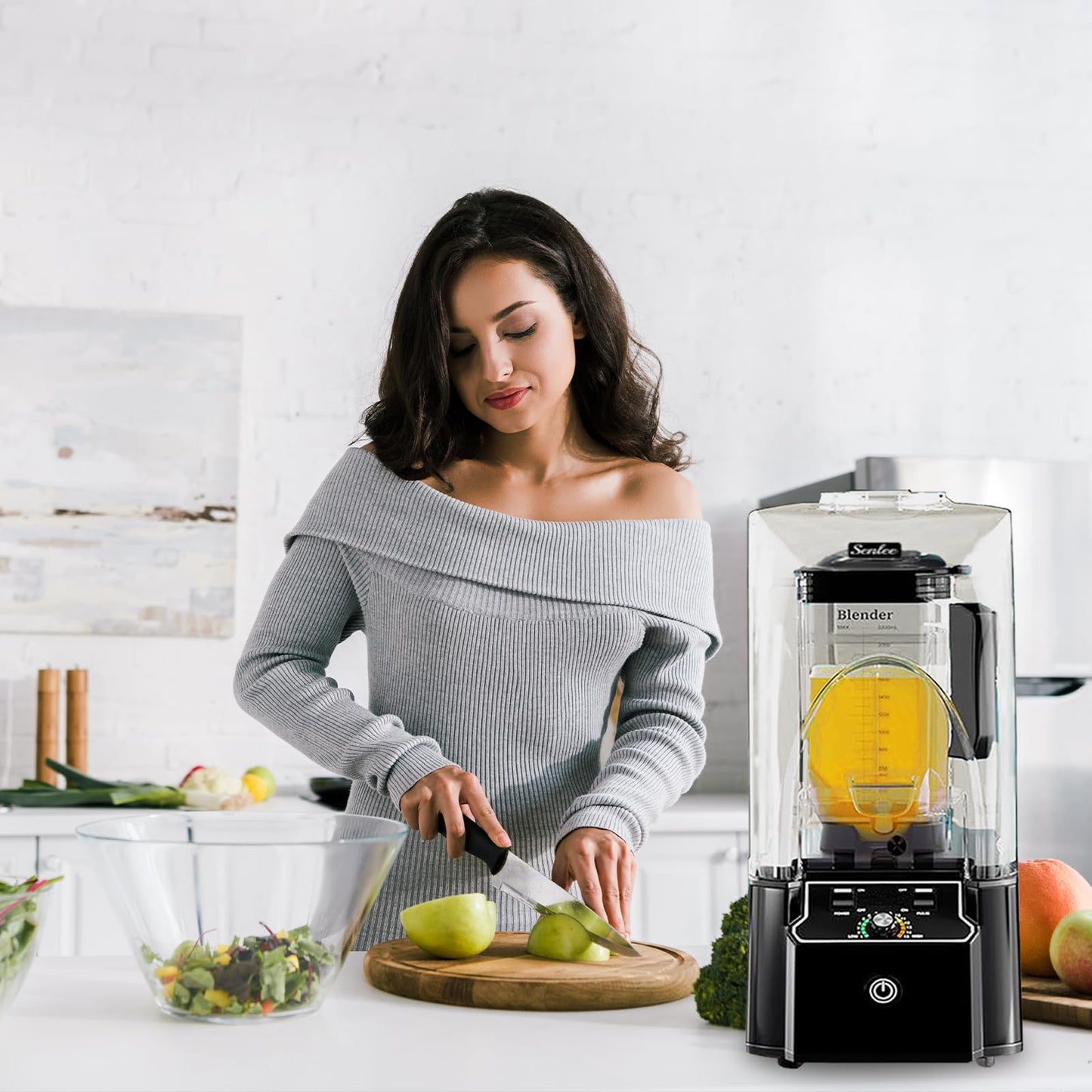 Commercial Blender for Smoothies 2200W, 80 Oz, 15 Speeds, 6-leaf Stainless Steel Blade, Heavy-Duty Commercial Blender for Smoothies, Ice Crush, Shakes, Self-Cleaning, Black
