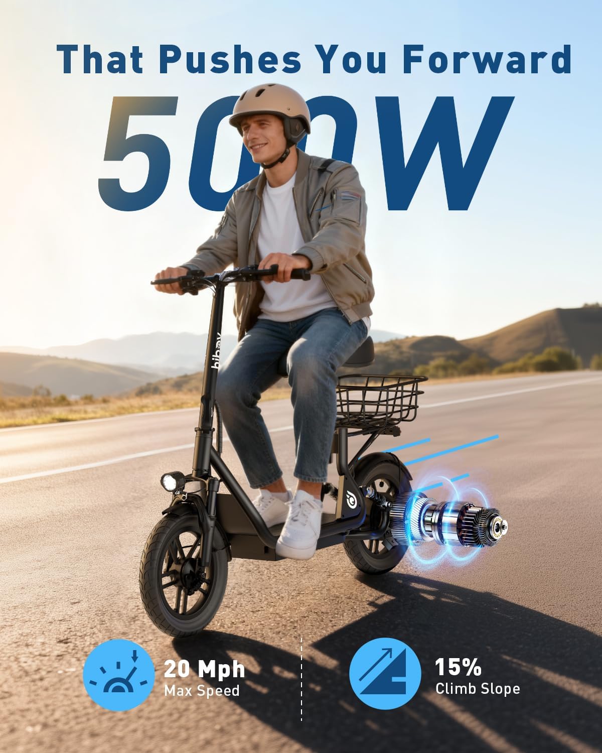 Hiboy Q2 Adult Electric Scooter with Seat – 500W Motor, 22mi Range, 14" Wheels, Dual Suspension, Neon Lights, Foldable for Commute, Green