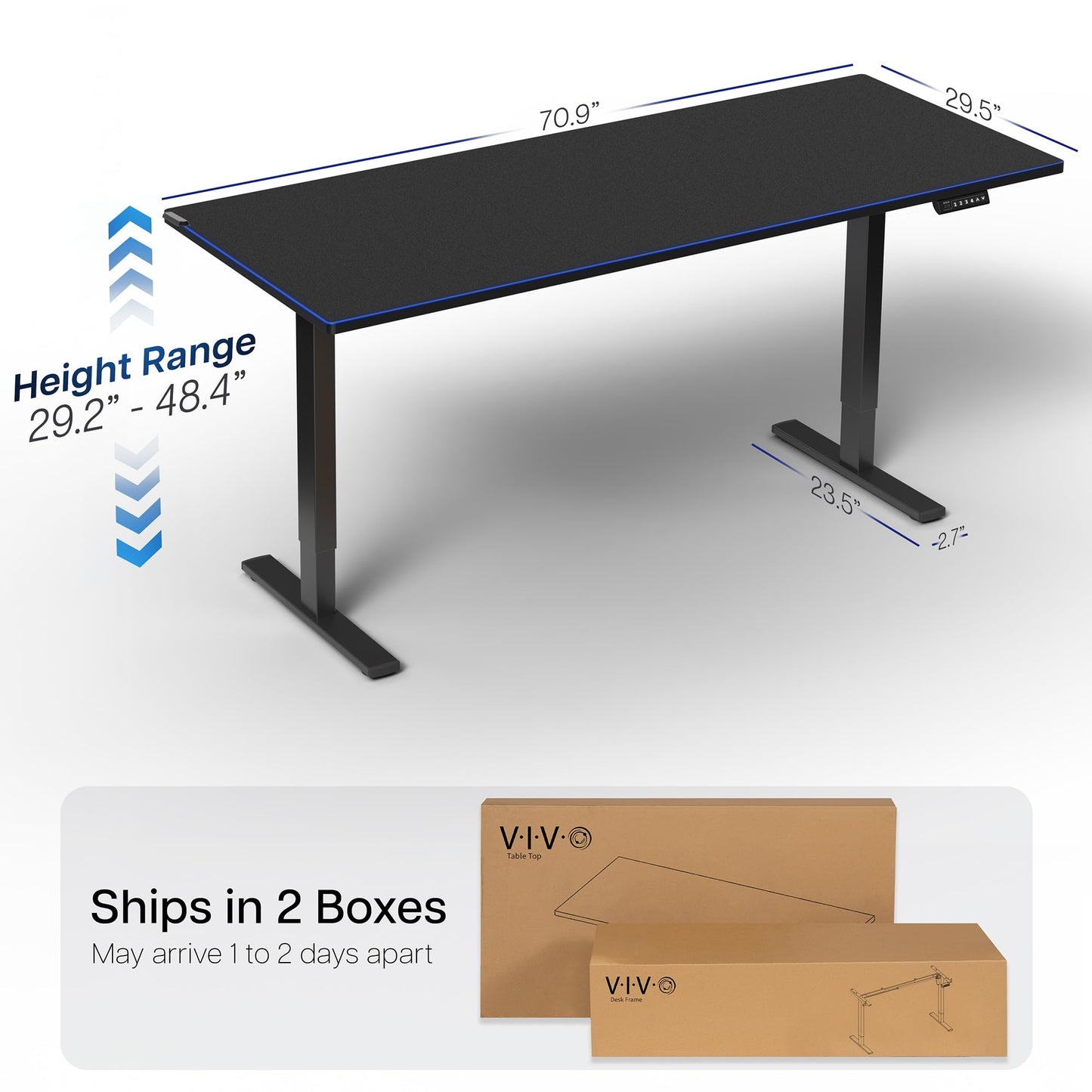 VIVO Electric 71 x 30 in Standing Desk with Full-Size RGB Mouse Pad, Memory Height Adjustment, 1B Series, Holds 220 lbs, Black Top Black Frame, DESK-KIT-1B7BP