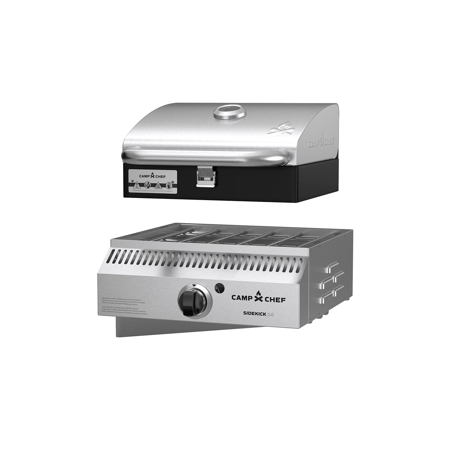 Camp Chef Sidekick Sear - Includes BBQ Box for Pellet Grill - Accessory for Outdoor Cooking - Sear & Grill with Ease - 14" Cooking System Compatible, Silver
