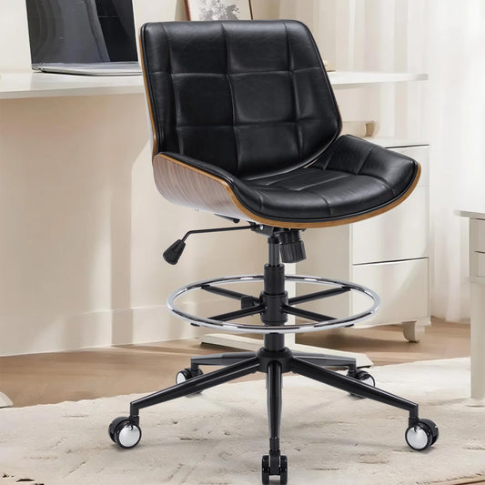 Drafting Office Chair Ergonomic Executive Computer Standing Desk Chair with Adjustable Height and Footrest Ring, Drafting Chair for Counter Height Desk and Drawing (Black)