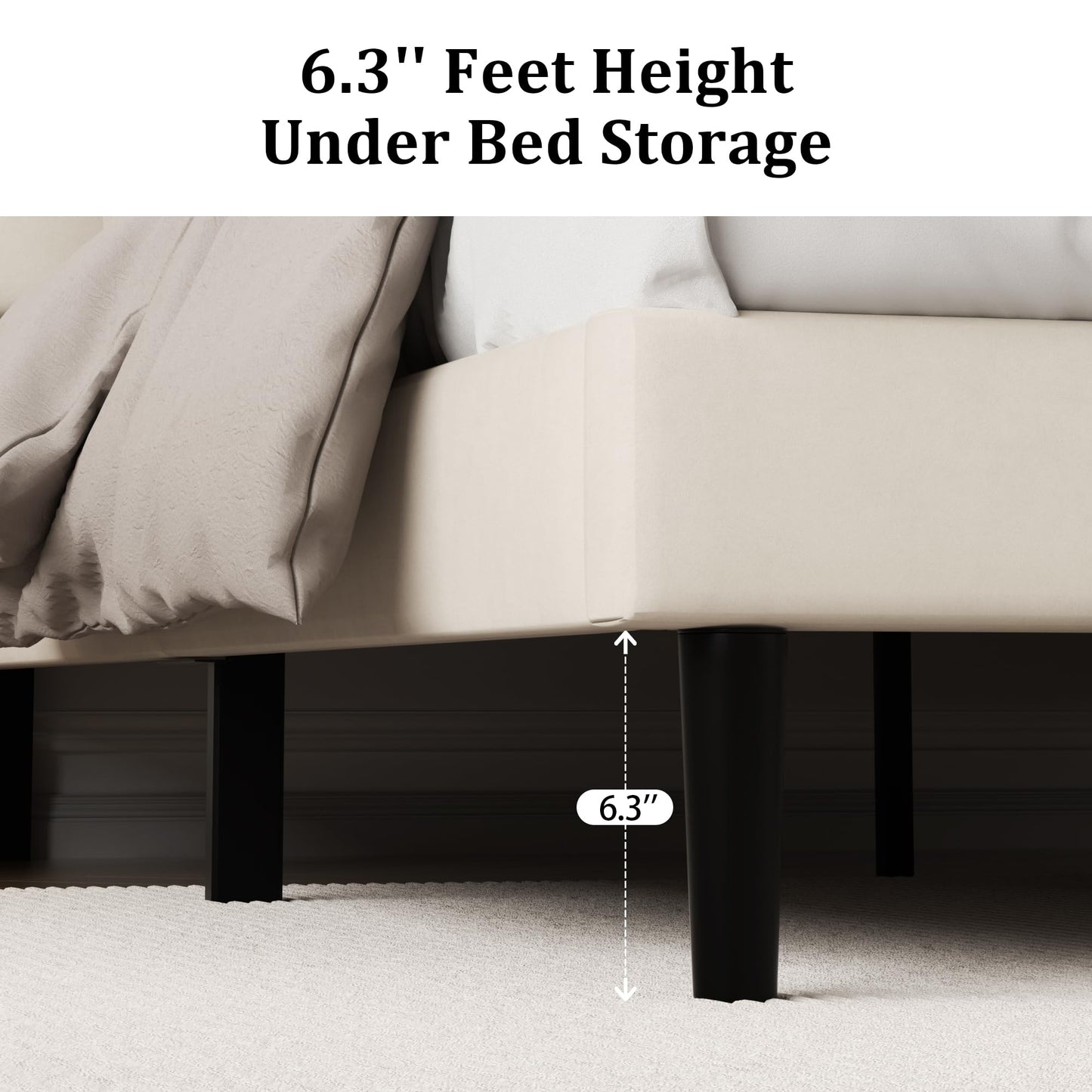 CXVX Queen Size Platform Bed Frame with Upholstered Velvet Button Tufted Headboard, Mattress Foundation with Wooden Slat Support, No Box Spring Needed, Easy Assembly, Noise Free, Beige