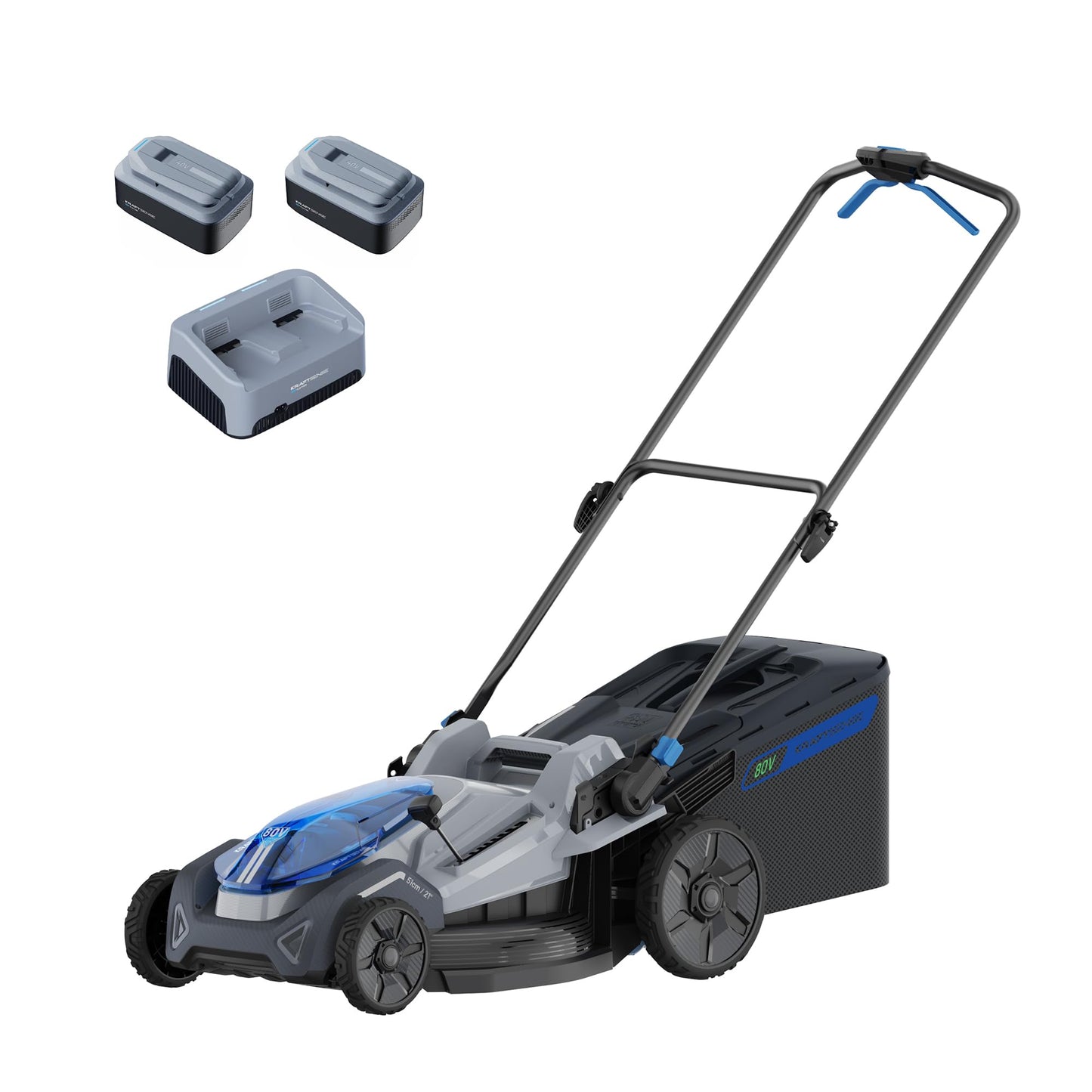 Kraftsense 21" Cordless Lawn Mower, 80V Lightweight Push Mower with 2×4.0Ah Battery & Charger, Lawn Care, Backyard Maintenance