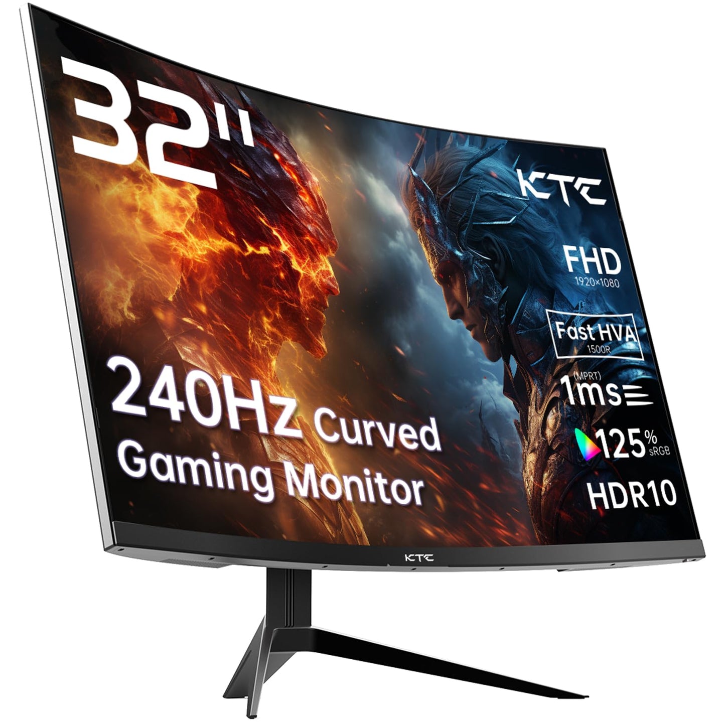 KTC 32 inch 240Hz Curved Gaming Monitor, 1500R 1080P Curved Monitor 1ms, Adaptive Sync, HDR10, 125% sRGB, HDMI 2.0 x2 & DP1.4 x1, VESA, Tilt Adjustable,Xbox PS5 Switch, Black, H32S17F