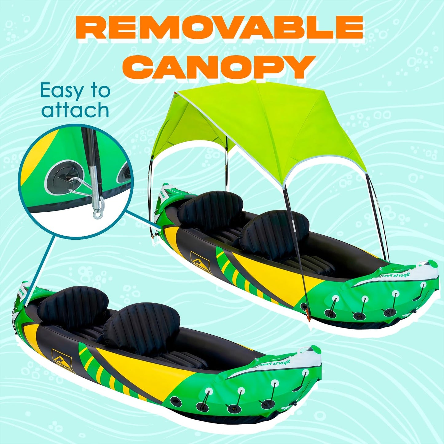 Keystone Peak Inflatable Kayak 2 Person with Detachable Sun Canopy – Heavy-Duty Tandem Kayak for Adults – Reinforced Paddles, Waterproof Phone Bags, Adjustable Seats, Extra Seat for Dog or Child