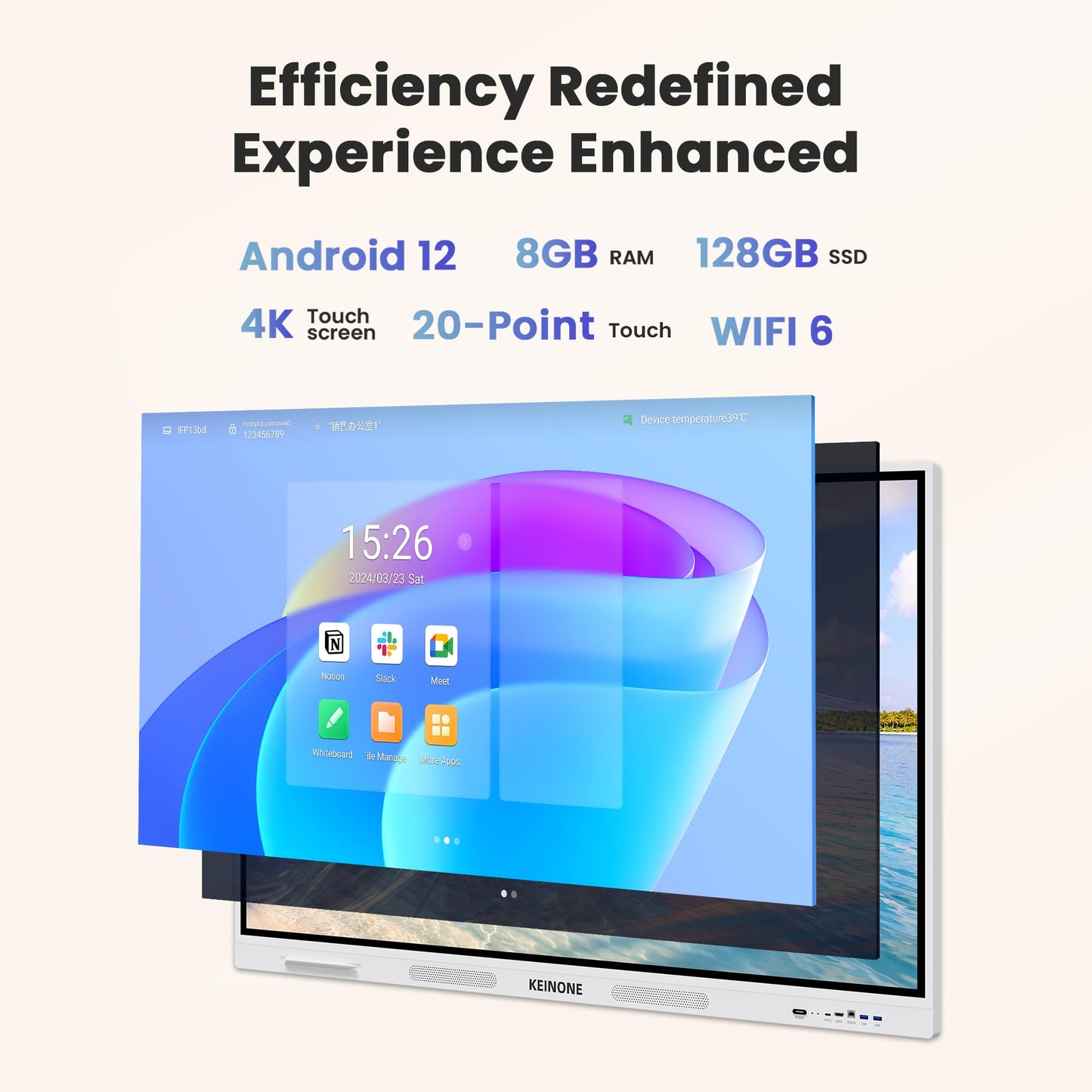 KEINONE Interactive Smart Board for Classroom, 55” 8+128 GB Electronic Digital Whiteboard Built-in Android OS & Open App Ecosystem - 4K Touchscreen Smartboard for Home Office School Studio Display