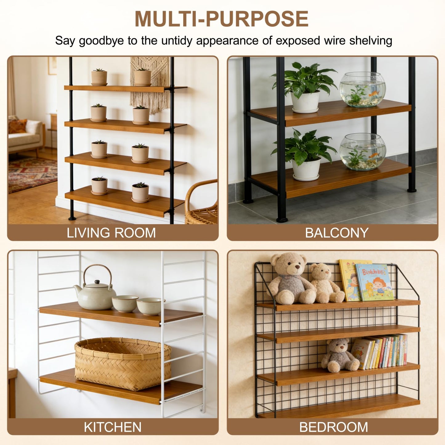 5-Pcs Bamboo Wire Rack Covers, Wire Shelf Covers for Shelving Liners,Install-Free