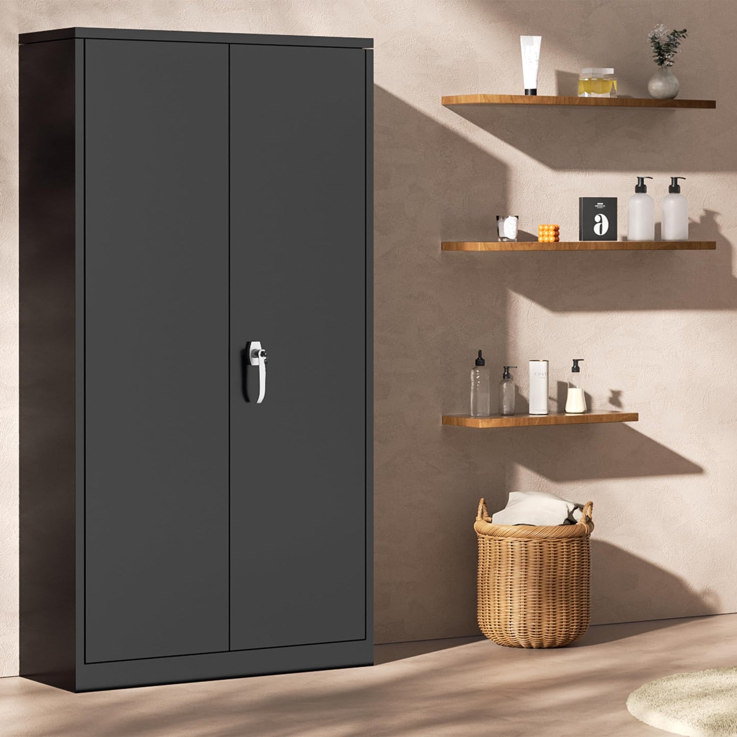 INTERGREAT Metal Storage Cabinet with Shelves, 72" Locking Steel Cabinets with 2 Door and 4 Adjustable Shelves, Tall Metal Cabinet for Home Office, Garage, Warehouse,Black