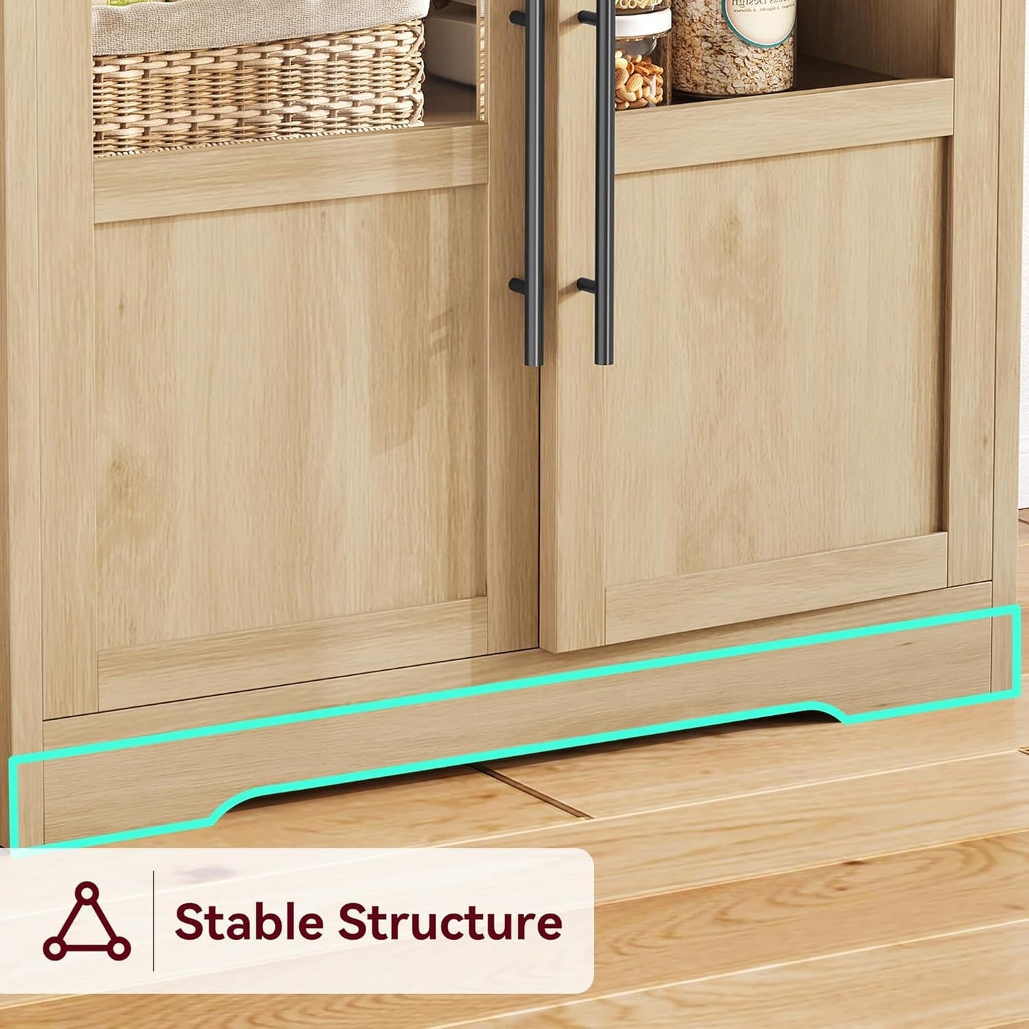 Farmhouse Bakers Rack with Power Outlet, Microwave Stand Cabinet with Thickened Countertop and Storage Shelves, Small Kitchen Coffee Bar Station, Freestanding Pantry Organizer for Dining Room