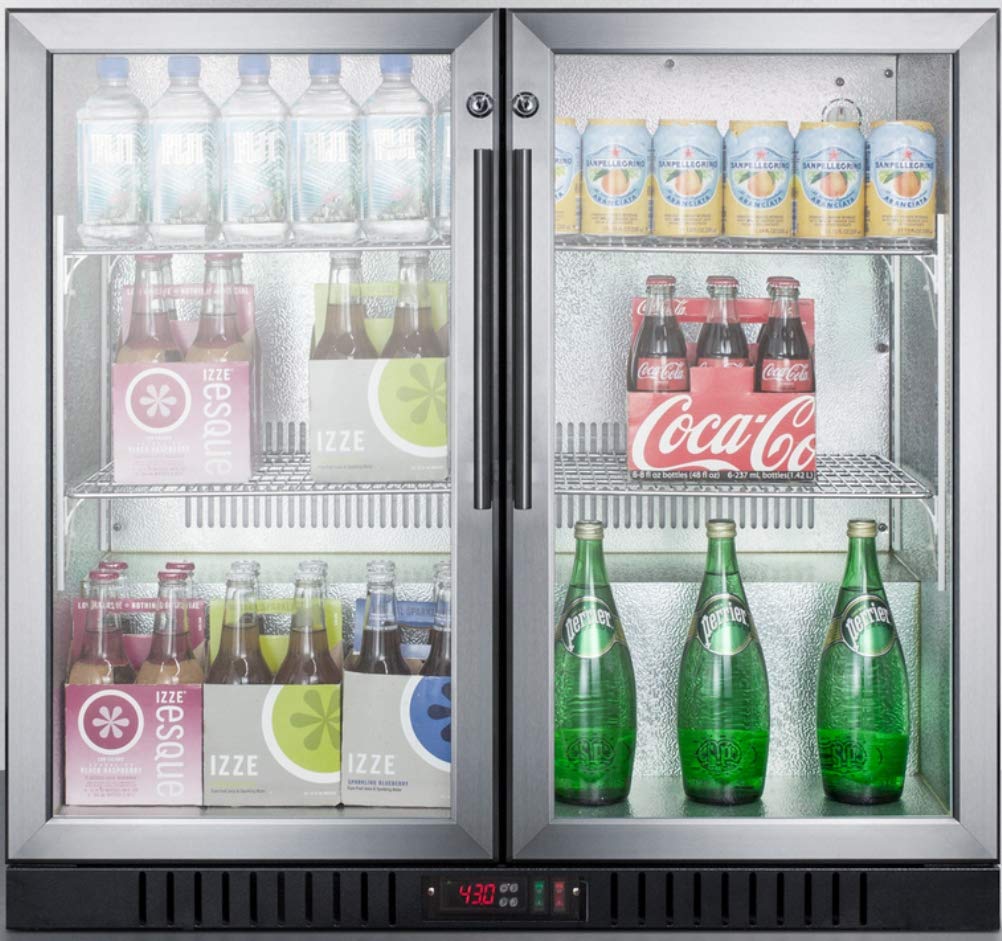 Summit 36” Beverage Center, 7.4 cu.ft. Capacity, Commercial Beverage Center, French Door, Stainless Steel & Glass- SCR7012DB