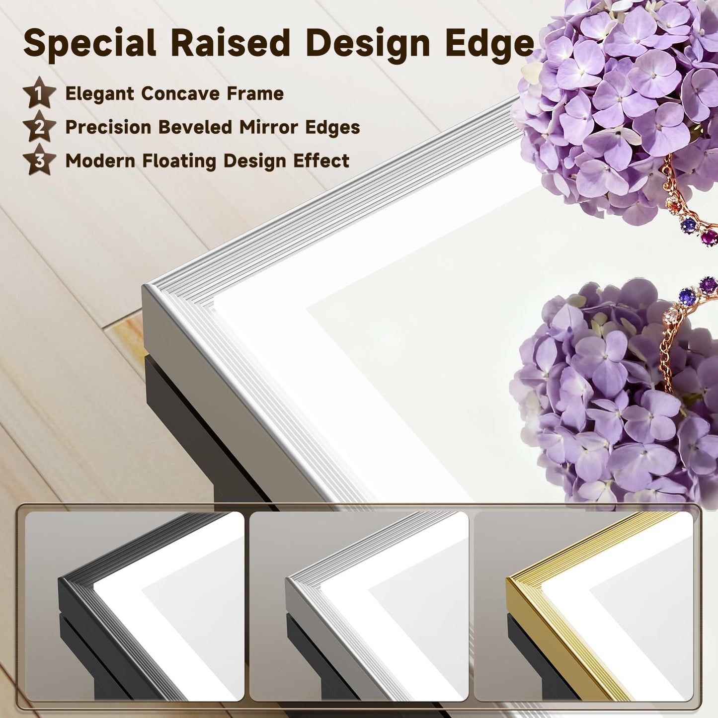 HGLITEDMIR 16x24 Inch Lighted Medicine Cabinet Gold Aluminum Frame 3-Color Dimmable LED Anti-Fog Mirror Surface & Recessed Mount for Bathroom Hotel Apartment Dressing Room Entryway