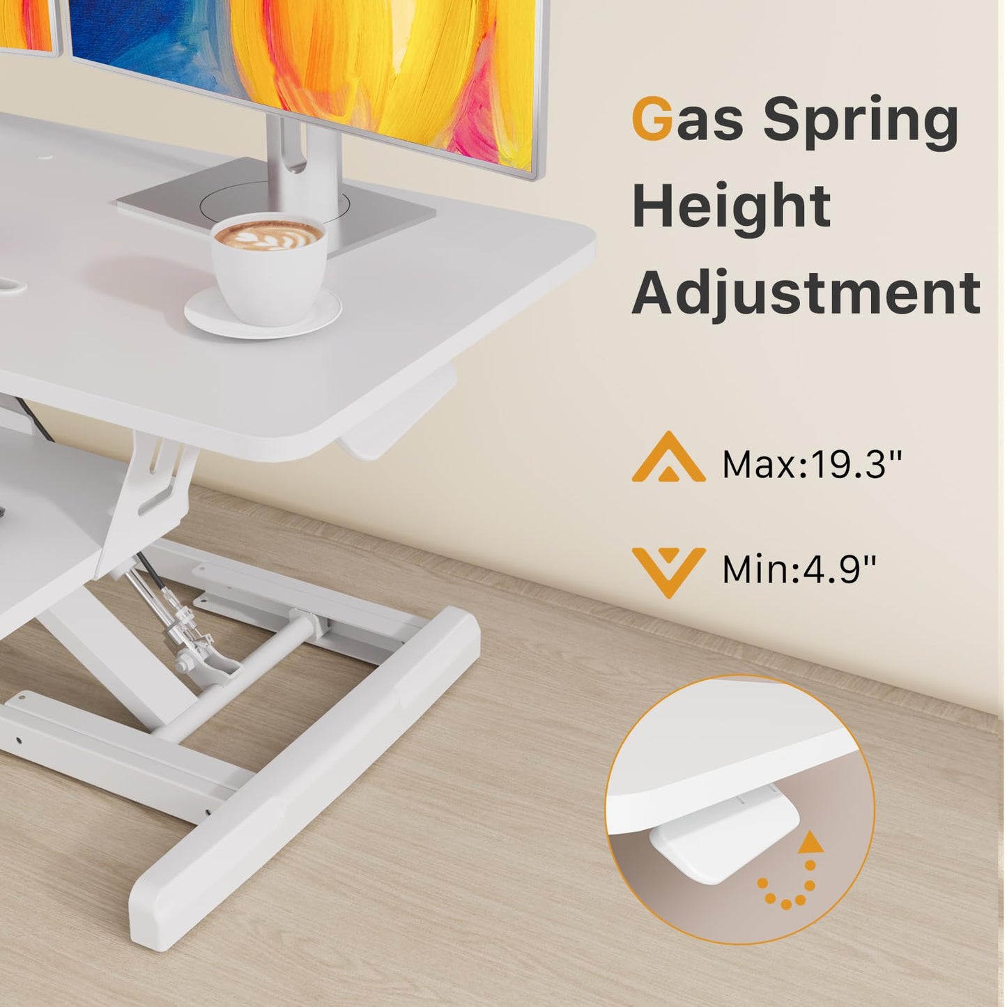 JOY worker Standing Desk Converter, 35" Wide Height Adjustable Sit Stand Up Desk Riser with Keyboard Tray, Desktop Workstation Riser for Home Office Computer Laptop, Particle Board, White