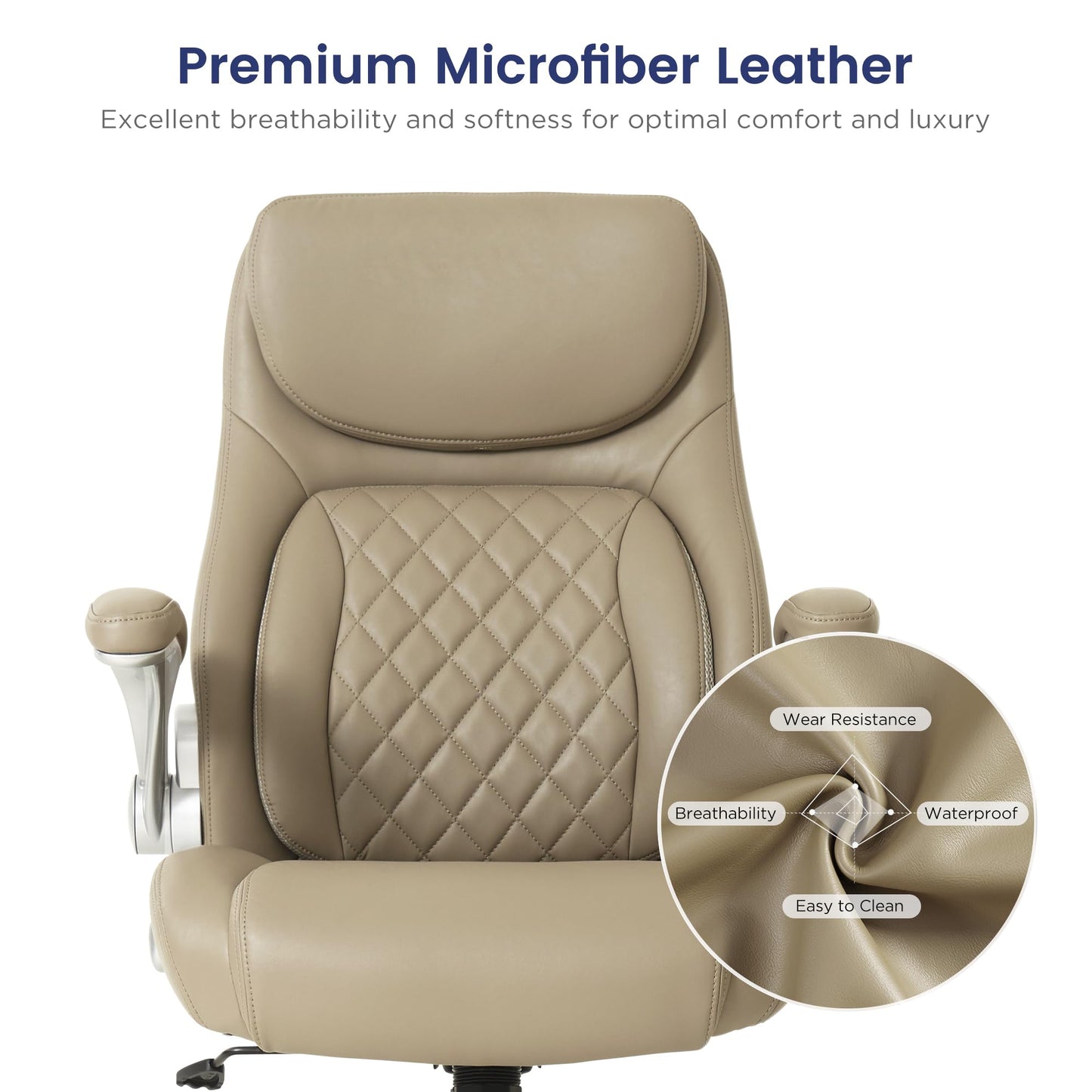 Nouhaus Ergonomic Office Chair Premium Microfiber Leather Adjustable Lumbar Support & Armrests, High Back Comfy Desk Gaming Chairs Executive Computer Swivel Chair Tilt Function(Posture,Taupe)