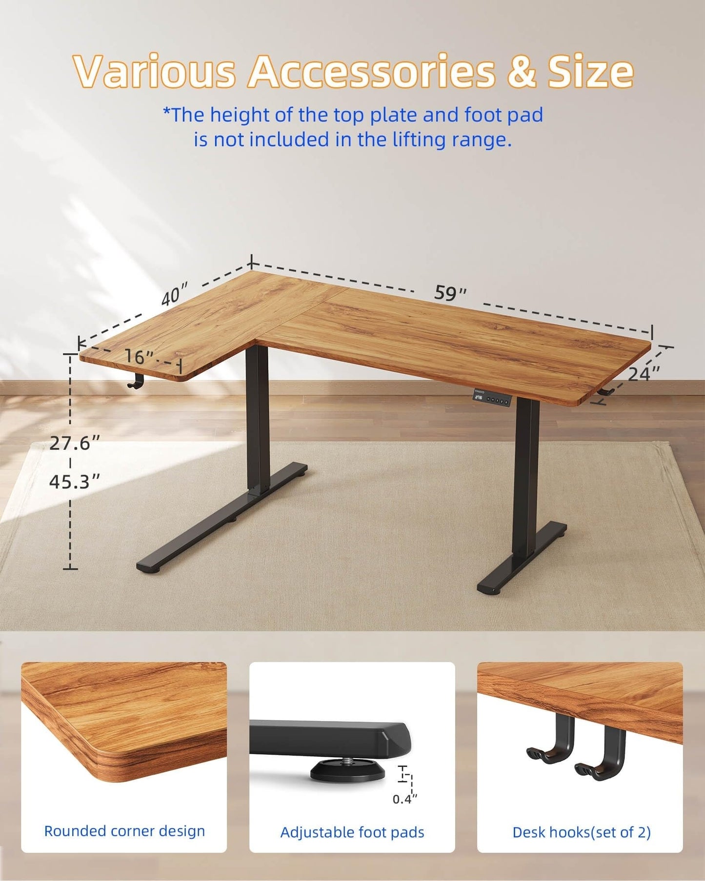 YIHAYO Reversiable L-Shaped Electric Standing Desk, 59 Inches Stand Up Corner Desk, Sit and Stand Up for Work Office Home, Ergonomic Rising Computer Table with Splice Board, Rustic Brown