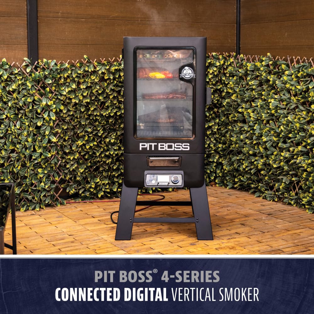 Pit Boss 4-Series WiFi & Bluetooth Digital Vertical Smoker with LCD Digital Controller and Wood Chip Tray, 1,320-Sq. In. 6-Rack Cooking Space, 100°F to 300°F Temperature Range, Meat Probe, Black