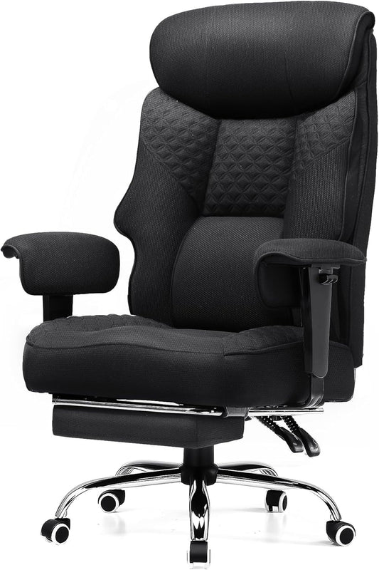 GTPLAYER Big and Tall Office Chair, High Back Computer Gaming Chair with Ergonomic Lumbar Support &Pocket Spring Cushion for Lower Back Pain Relief, Fabric Executive Chair with Foot Rest, Black