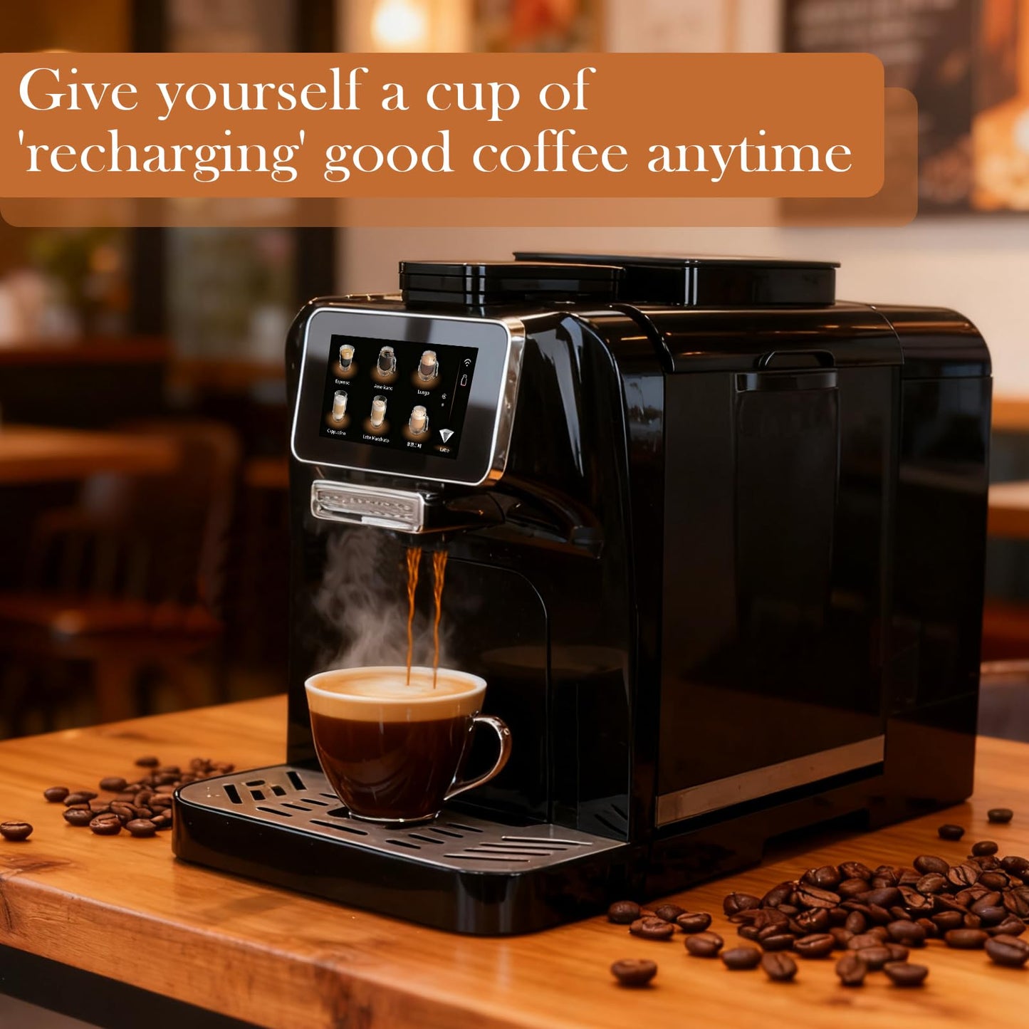 BUSBYR Fully Automatic Espresso Coffee Machine with Milk Cooler 4.3" Touchscreen Dual Heating 11 One Touch Beverages Adjustable Grinder & Milk Frother WiFi Smart Control