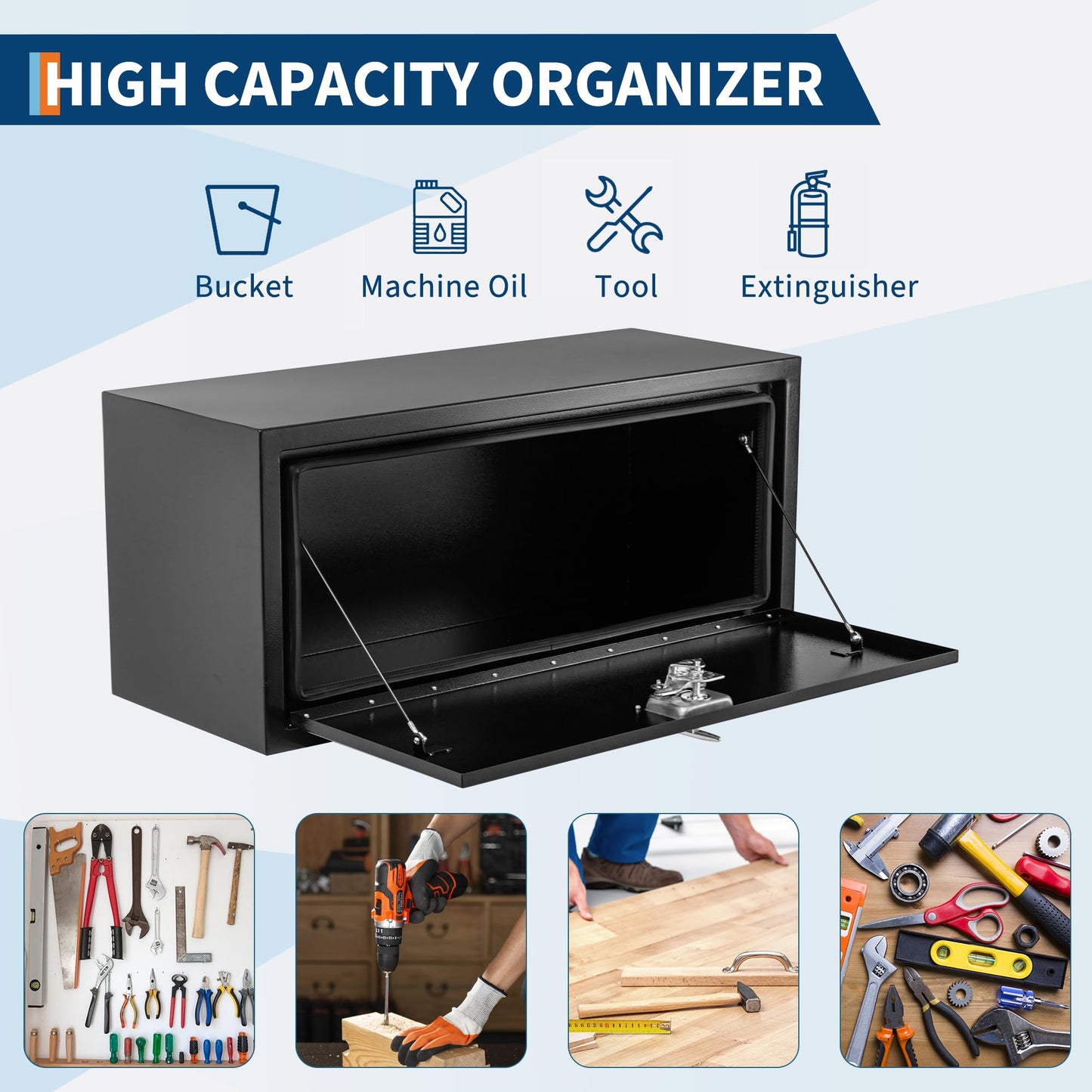 GarveeTech Black Steel Truck Bed Tool Box, Powder Coated Storage Chest, Weatherproof Trailer ToolBox Storage Organizer for Pickup, Truck Bed, RV, Trailer (30 * 18 * 18 - Black)