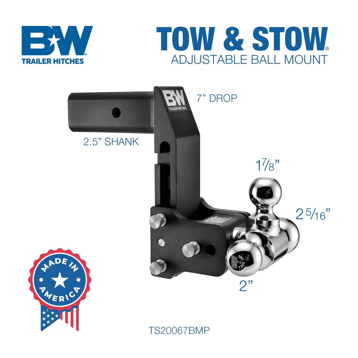 B&W Trailer Hitches B&W MultiPro Tow & Stow - Fits 2.5" Receiver, Tri-Ball (1-7/8" x 2" x 2-5/16") 18,000 GTW - TS20067BMP